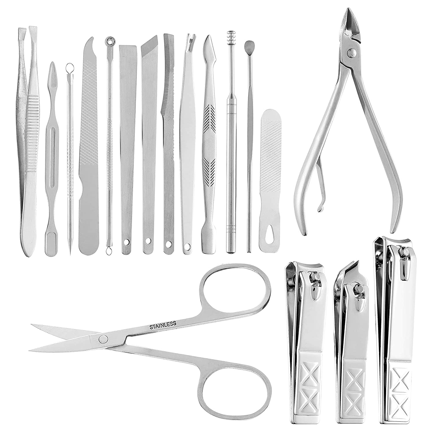 Spancare 18-częściowy zestaw do manicure, narzędzia do pedicure do stóp, obcinacz do paznokci, pęseta do uszu, zestaw do manicure, pedicure dla kobiet i mężczyzn