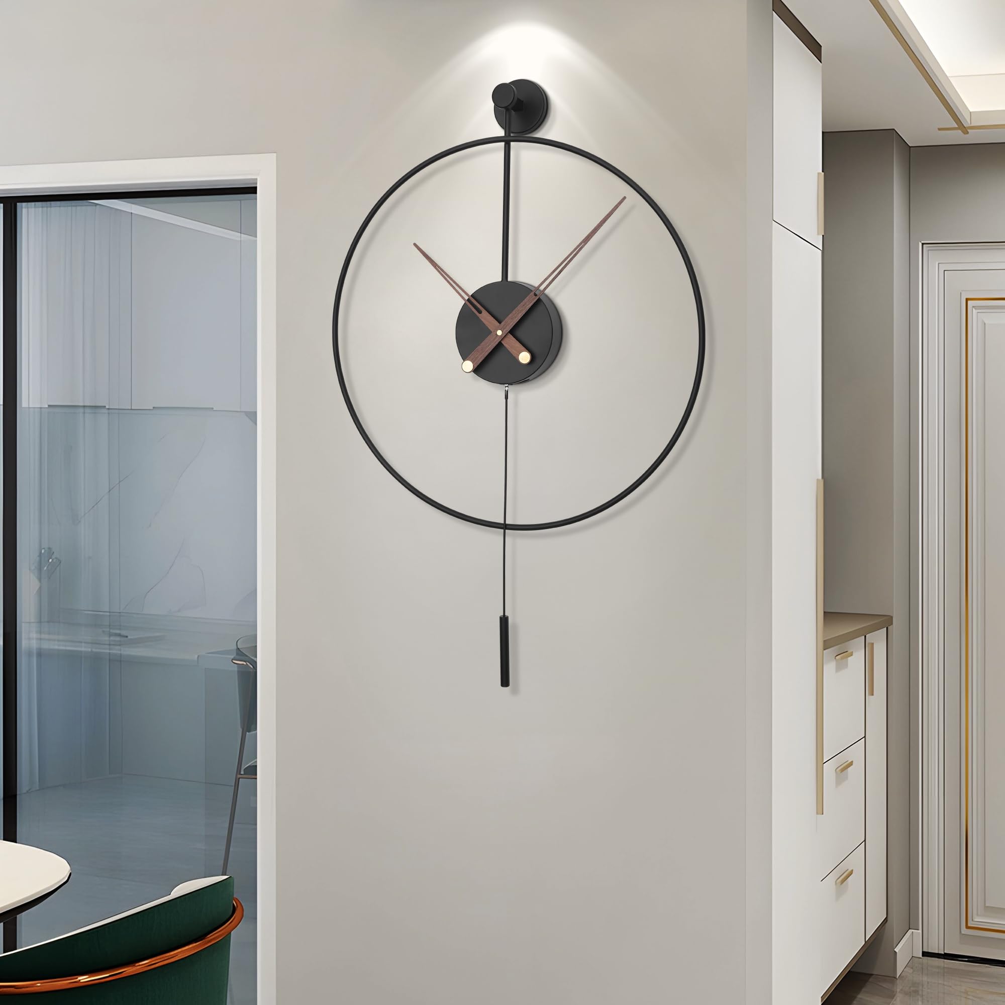 Grande orologio da parete moderno a pendolo per soggiorno, cucina, ufficio, camera da letto, design minimalista, funzionamento a batteria, orologio rotondo in metallo, decorazione per la casa, 60 cm