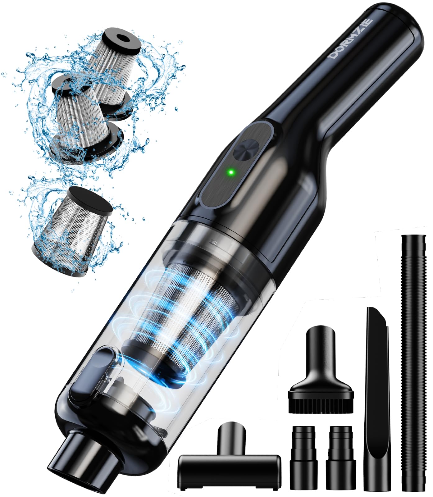 dormzie Handheld Vacuum Cordless, Car Vacuum with Powerful Suction,1.3 lbs Lightweight, Type-C Charge, Multiple Accessories for Car Home Office Pet