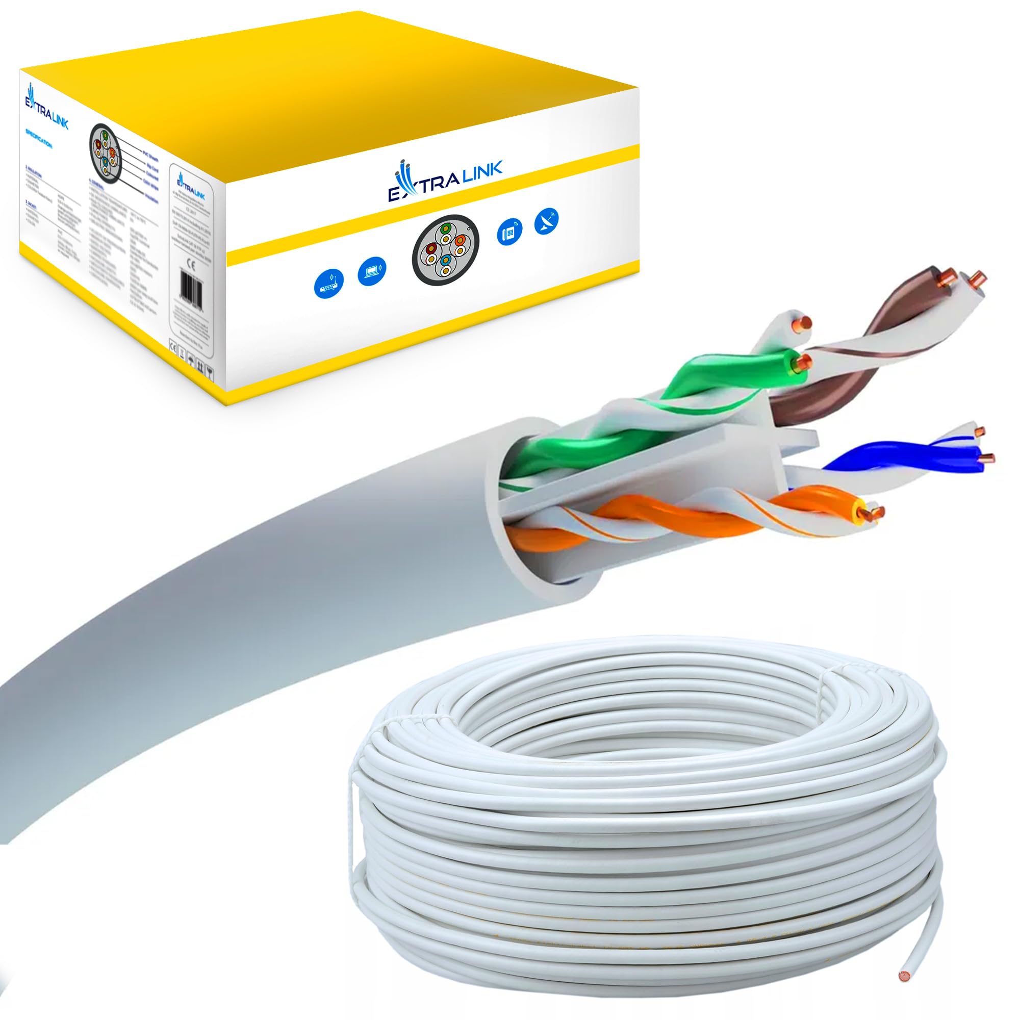 EXTRALINK Cavo Ethernet Interno 100M Cat6 U/UTP LAN AWG24 – 100% Rame Puro, Compatibile PoE, Fino a 1 Gbps, Guaina in PVC Flessibile, Facile da Installare per Reti Domestiche e Professionali