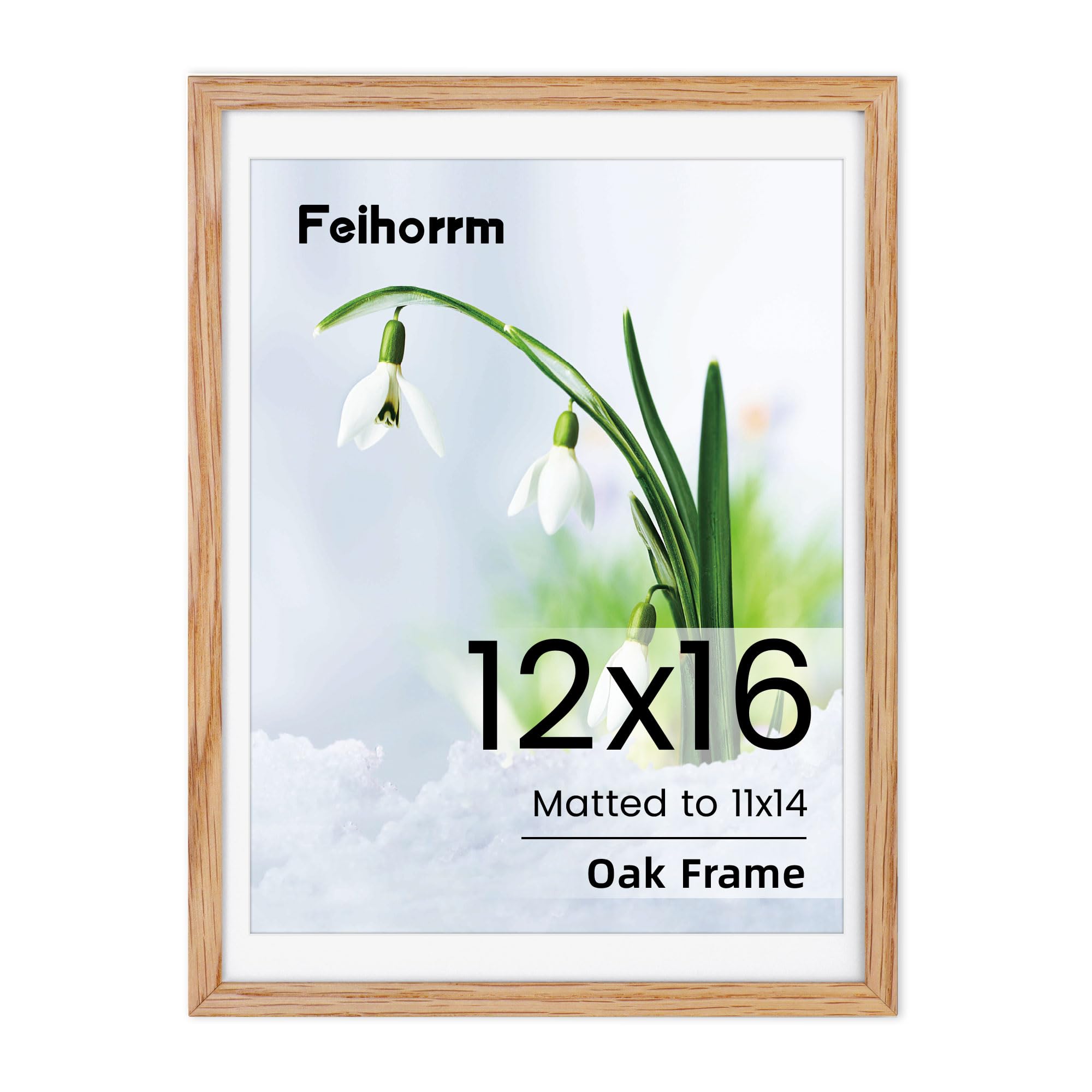 12x16 Frame Poster Frame 12x16 inch Picture Frames Large Solid Oak Wood 12x16 with Mat for 11x14 Inch Picture Frames Hang Portrait or Landscape for Wall Gallery Decor Art with Tempered Glass