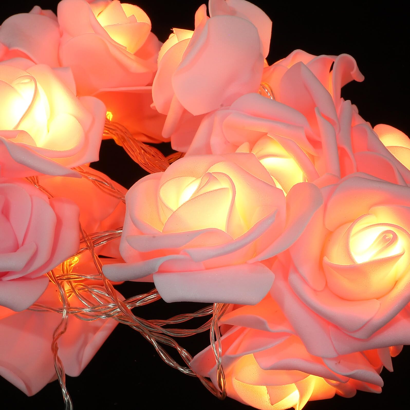 Baluue Luci a Stringa Rosa a Forma di Rosa 20 Led, Alimentate a Batteria, Filo di Rame Delicato per Decorazioni Matrimonio e Natale