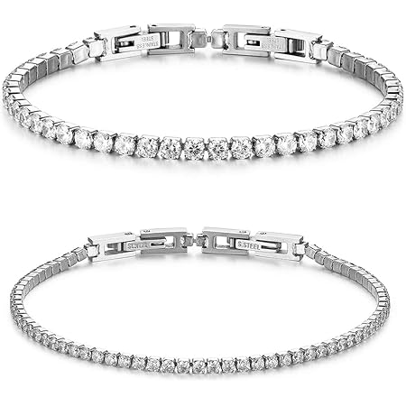 Amazon Co Jp ｊｅｗｅｌｒｙｗｅ ペア ブレスレット バングル 腕輪 キラキラ ジルコン チェーン ステンレス 長い調節可能 メンズ レディース対応 ファッション アクセサリー 彼氏彼女プレゼント 誕生日 記念日 クリスマス ギフト シルバー ジュエリー