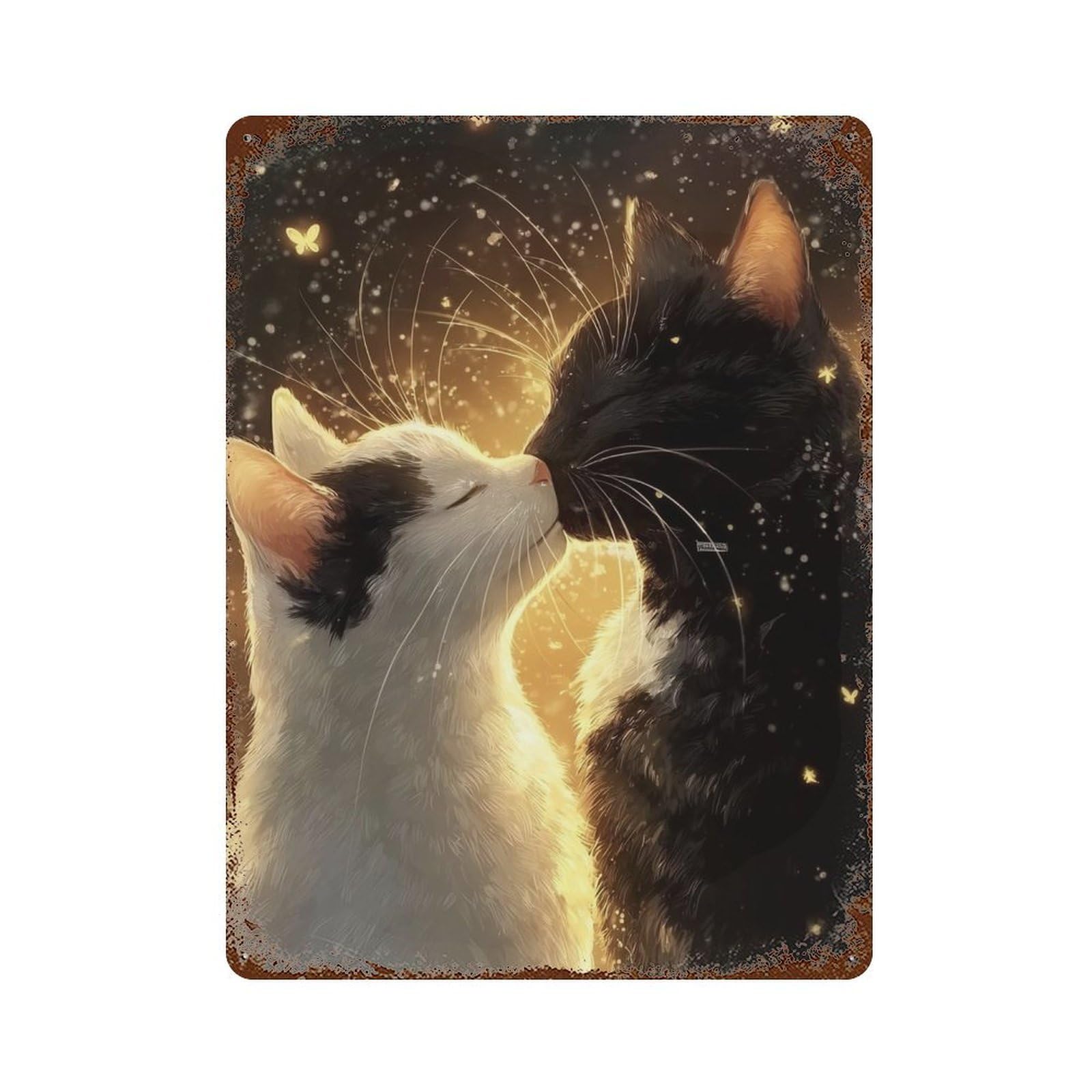 Kissing Cats with Butterflies 15.7"x11.8" Retro Metal Sign, Shabby Chic Decor for Garage, Bar And Workshop Decor