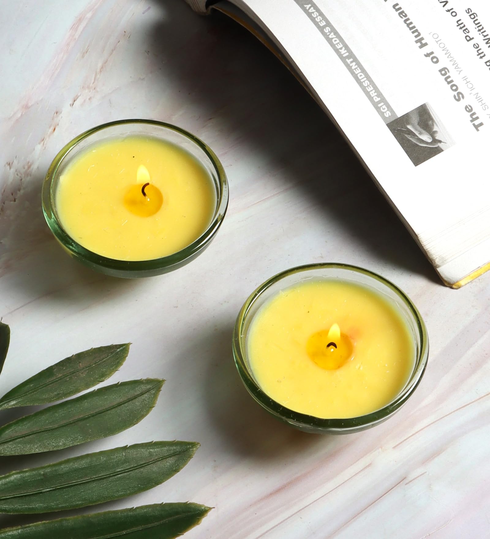Itiha® Glass Votive Aroma Candles Set for Aromatherapy, Diwali Gifting, Home Fragrance, Diwali diyas - Lemongrass Set of 2