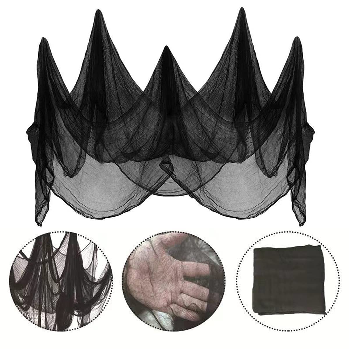 Gruselige Halloween-Tücher Set – 3 Schwarze + 2 Weiße Spuk-Stoffe, Je 76x183 Cm