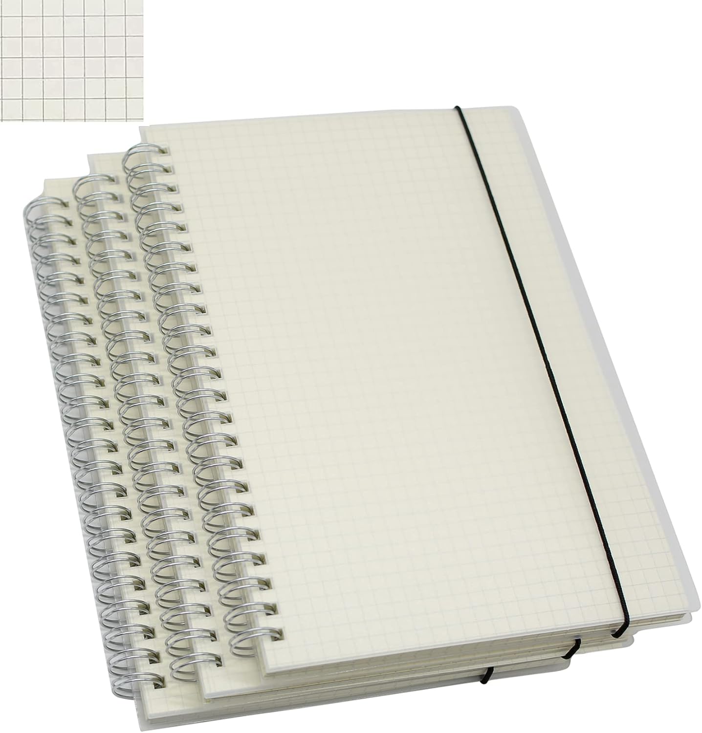 Spiral Notebook, 3 Pcs A5 Thick Plastic Translucent Frosting Hardcover Graph Paper 80 Sheets -160 Pages Journals for Study and Notes (A5 5.7" x 8.3"- Grid 3pcs) : Office Products