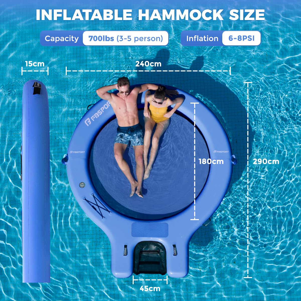 Plateforme Gonflable Flottante Sunchill Rond 240 cm avec Rampe pour Chiens, Hamac Flottant Piscine pour 3 à 5 Personnes, Îlot Flottant Antidérapant avec Échelle, pour Piscine, Plage et Mer