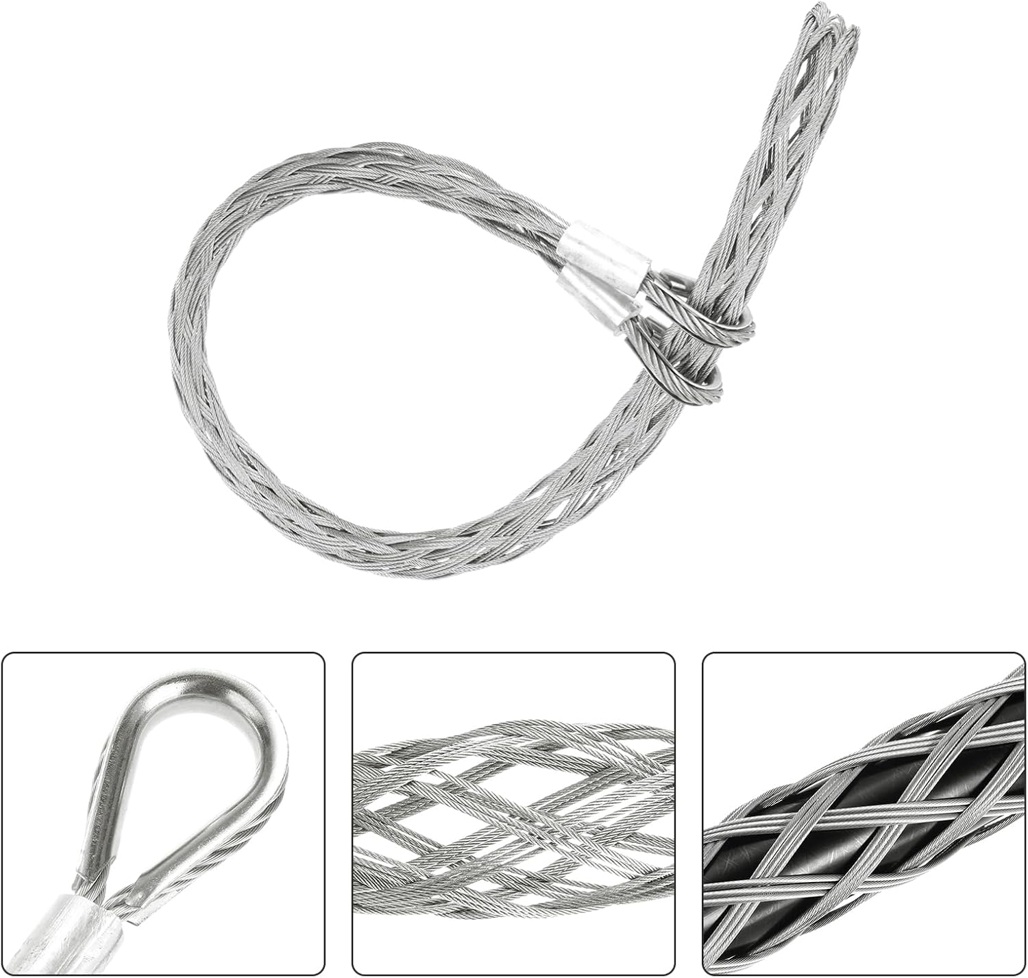 MECCANIXITY 63-75mm OD Cable Pulling Socks Grip 1.2m Double Head Side Pull Wire Mesh Puller Socks Grip Stainless Steel Wire Pulling Tools