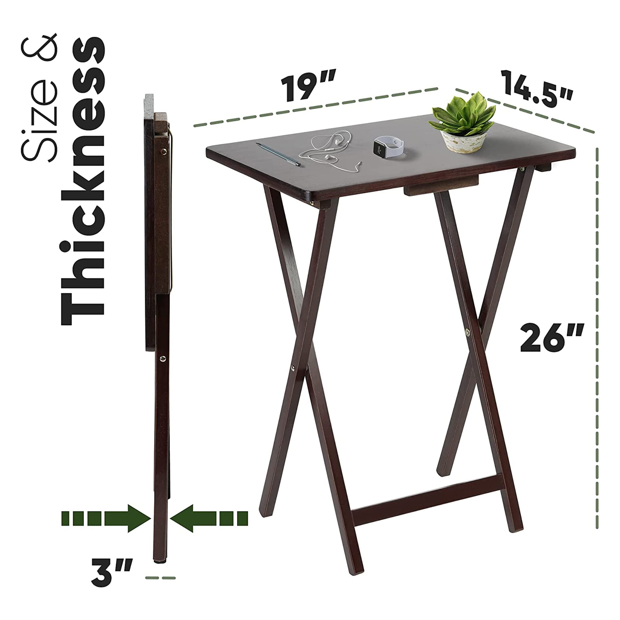 PJ Wood 5-Piece TV Tray Folding Wooden Dinner Table Set with Compact  Storage Rack, Espresso Portable and Adjustable Home Furniture for Living  Room