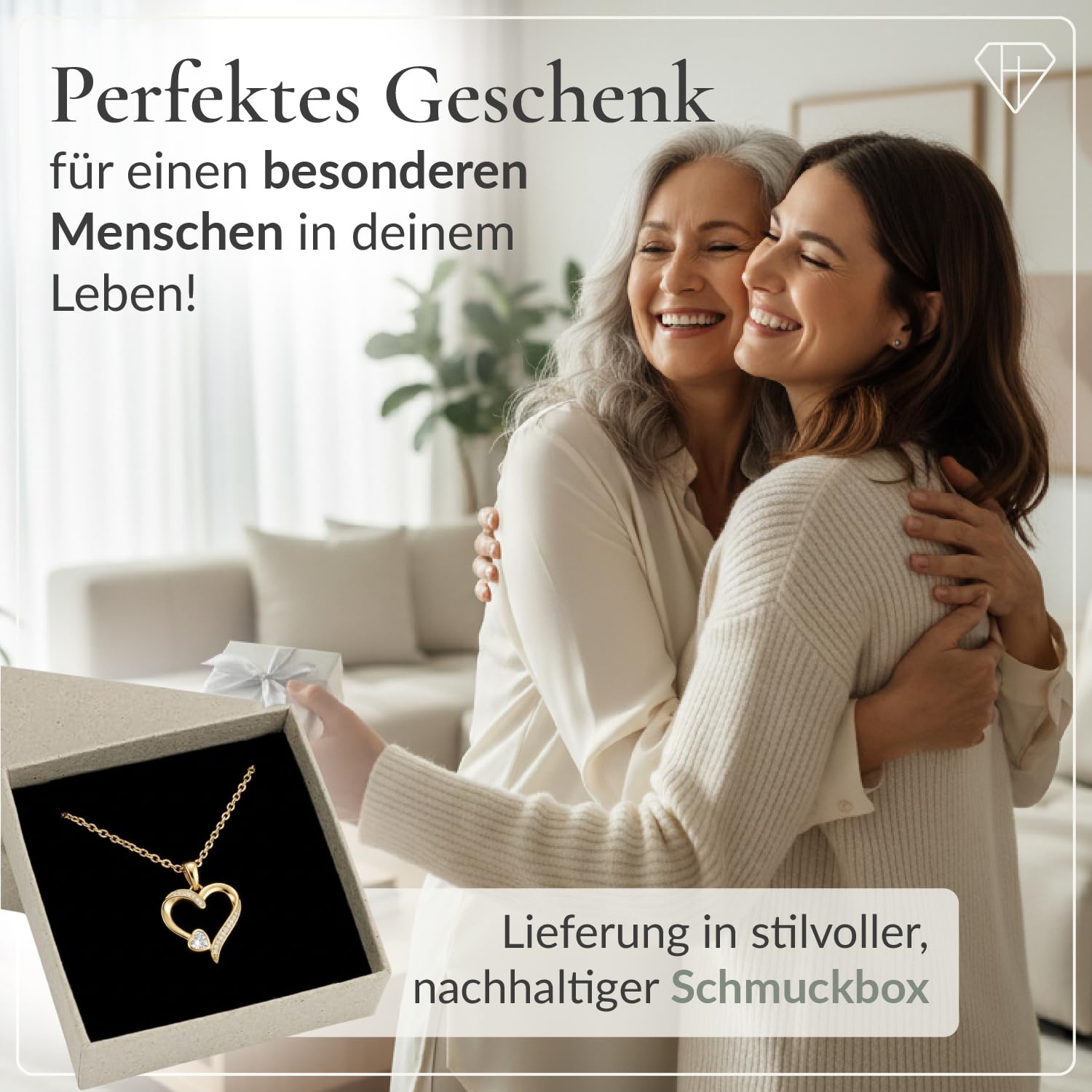 Hannah's Treasures Herzkette mit Zirkonia-Stein aus 925er Silber, 45 cm – auch mit Vergoldung in Gelbgold und Roségold - Silberkette mit Herzanhänger für Frauen