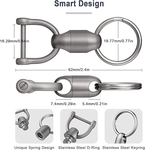 Miniatura 5 de TISUR Titanium Quick Release Keychain, Pull Apart Detachable Keychain Swivel Car Key Holder Accessories Llavero
