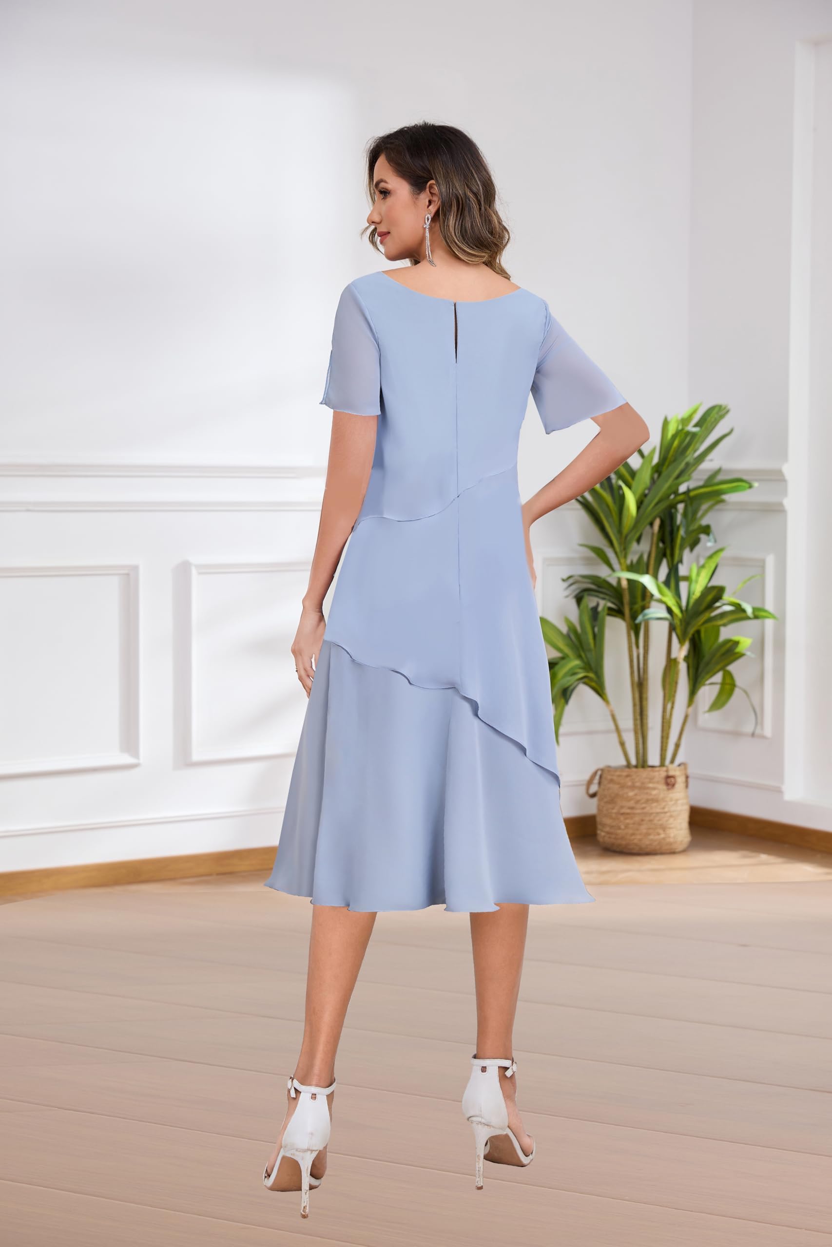 JAEDEN Damen Brautmutterkleider Lang Chiffon Formal Hochzeitsgast Kleid mit Ärmel Knielang
