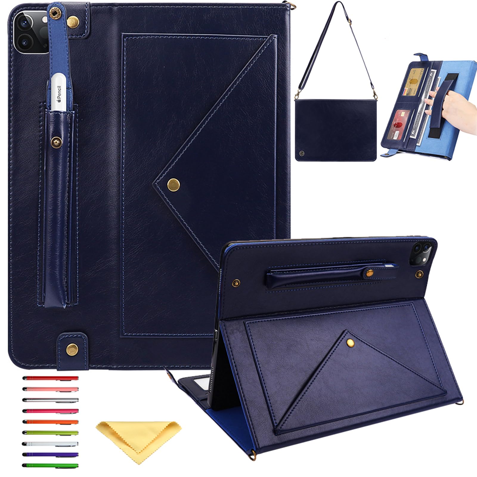 UUcovers Crossbody Handbag Case for iPad Pro 11 inch M4 2024 (Model: A2836 A2837 A3006) with Pencil Holder/Shoulder Strap/Hand Strap/Pockets, Stand PU