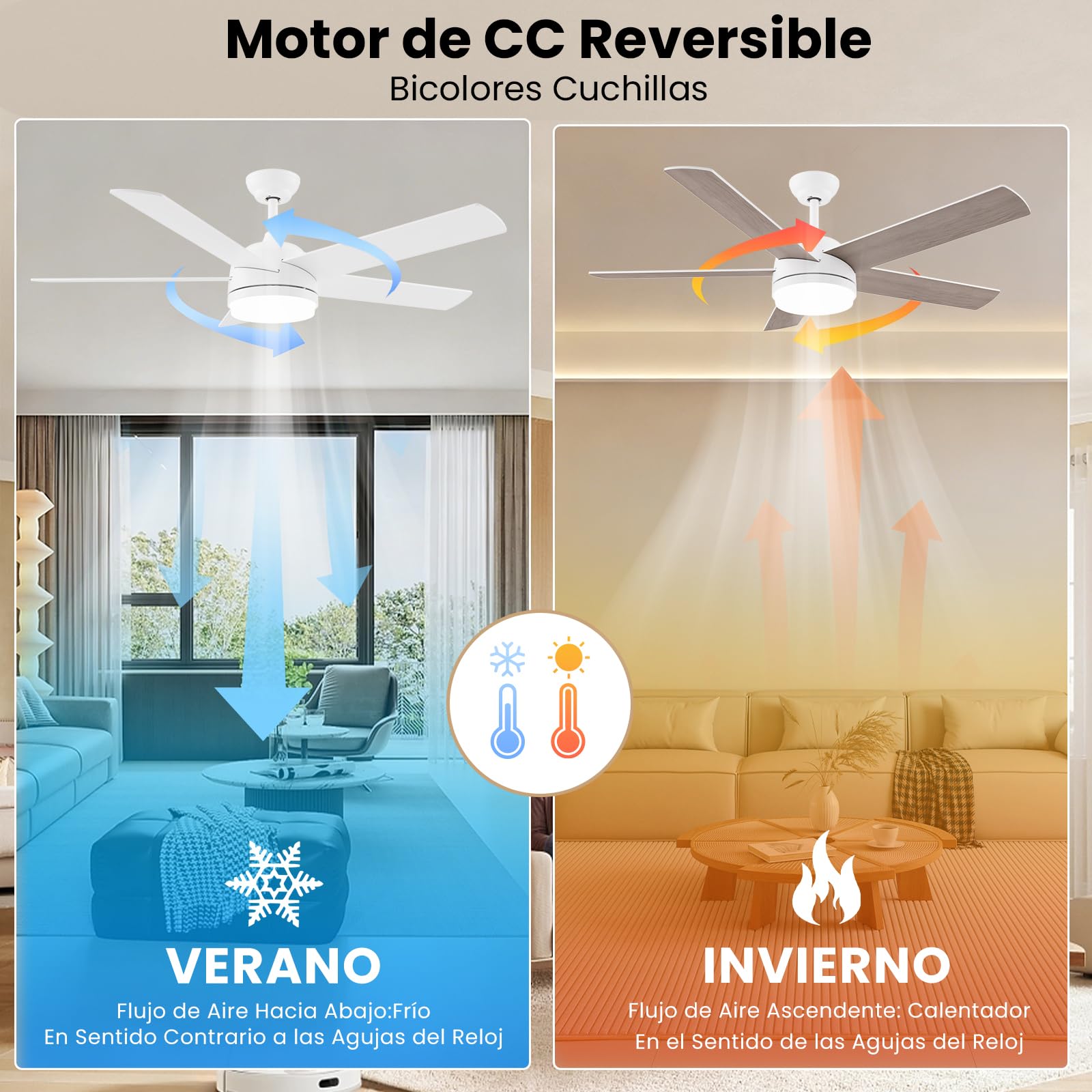 CJOY Ventilador Techo Grande, 152CM Ventilador de Techo con Luz Silencioso