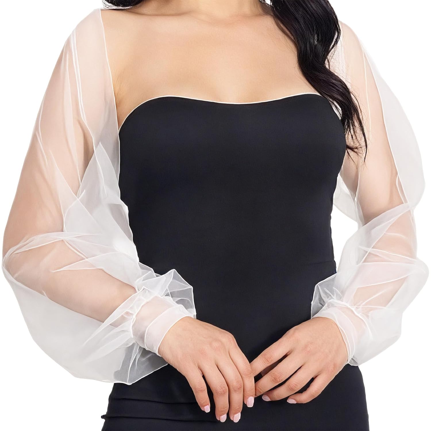 NICENEEDED Wedding Tulle Bolero Shrug Evening Jacket Bridal Arm Sleeves Cover Long Sleeve Bridal Party Mesh Cardigan for