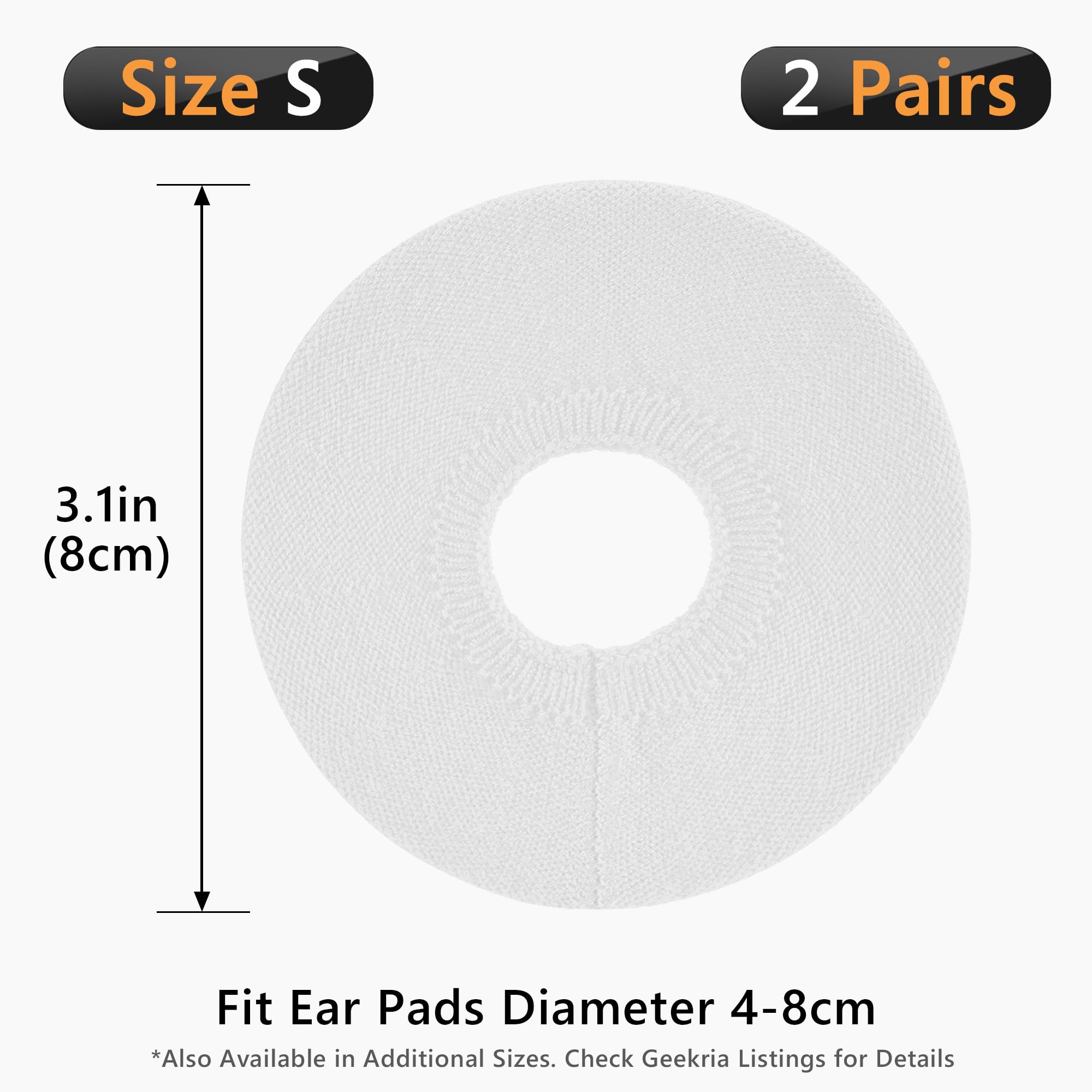 Geekria 2 Pairs Knit Headphones Ear Covers - Product Safety Certified - Washable & Stretchable Sanitary Earcup Protectors for On-Ear Headsets, Sweat Pads for Gym, Meeting (Size S/White)