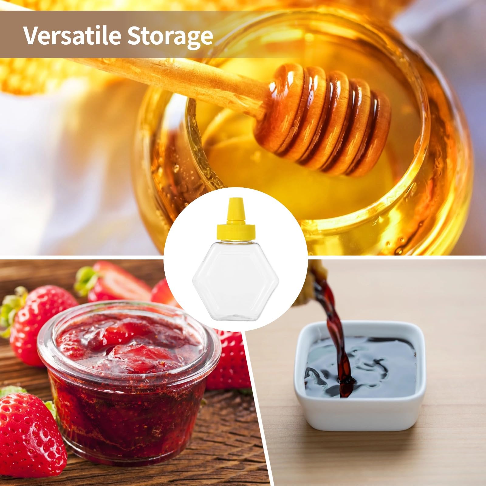 32 Stück transparente Kunststoff-Honigquetschflaschen, nachfüllbare Honiggläser mit Deckel, perfekt für Gewürze und Saucen, 200 ml