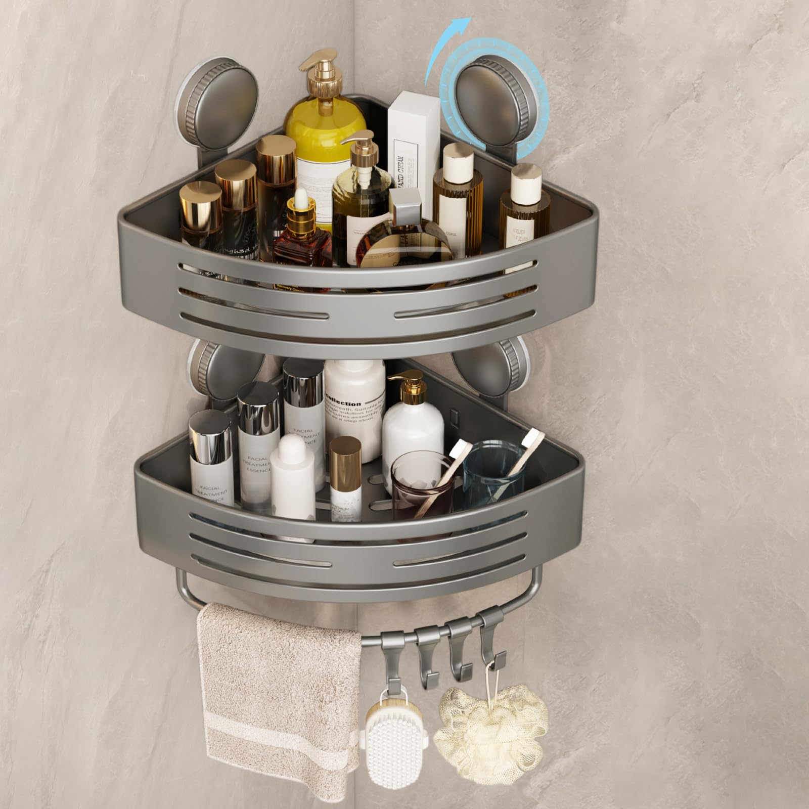 Suction cup shower caddy corner Upgraded Version no punching new suction cup shower caddy Aluminiumcomes with 8free hooks
