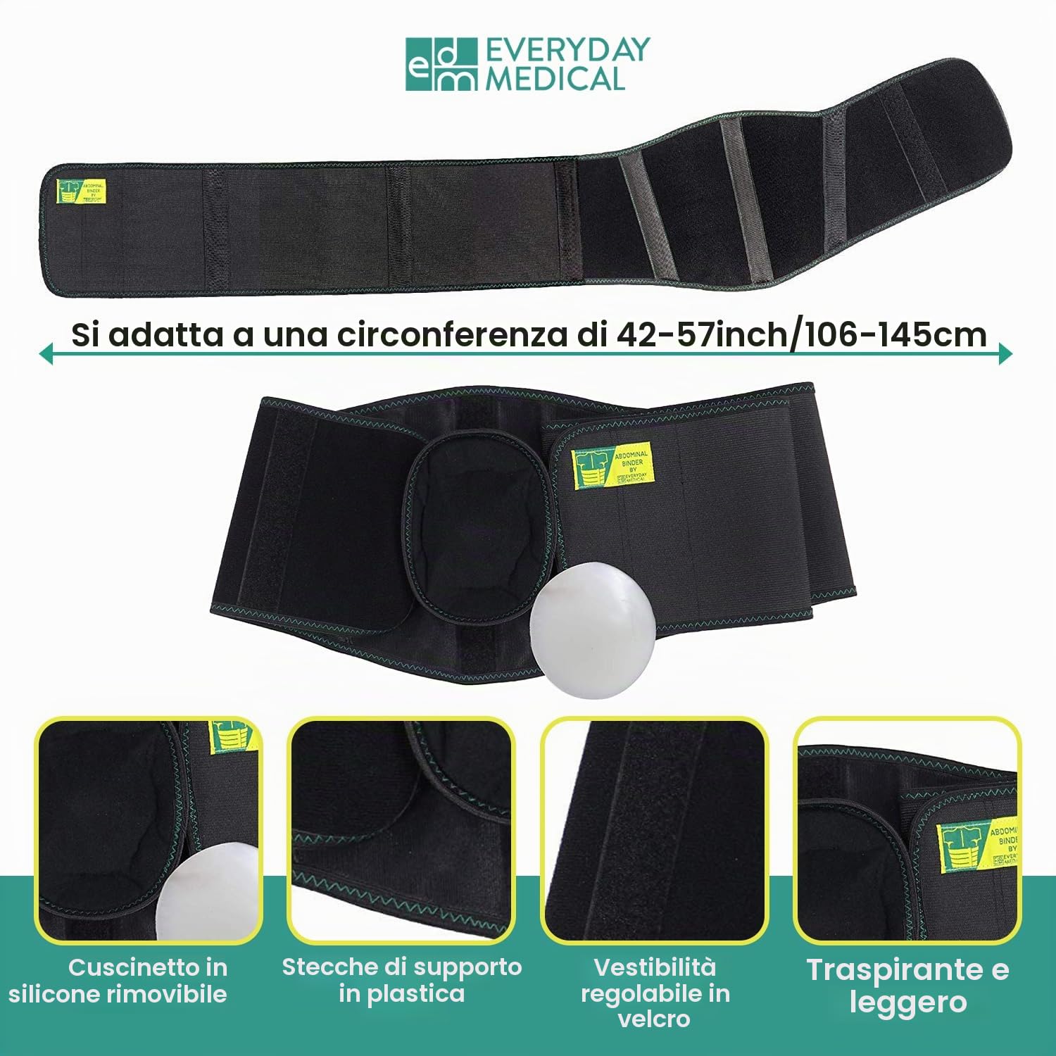 Everyday Medical Cintura Ernia Ombelicale Ergonomica Cinto Elastico Per Ernia Addominale per Donne e Uomini I Cinto per Ernia Ombelicale con Pad di Compressione per Alleviare il Dolore I L/XXL