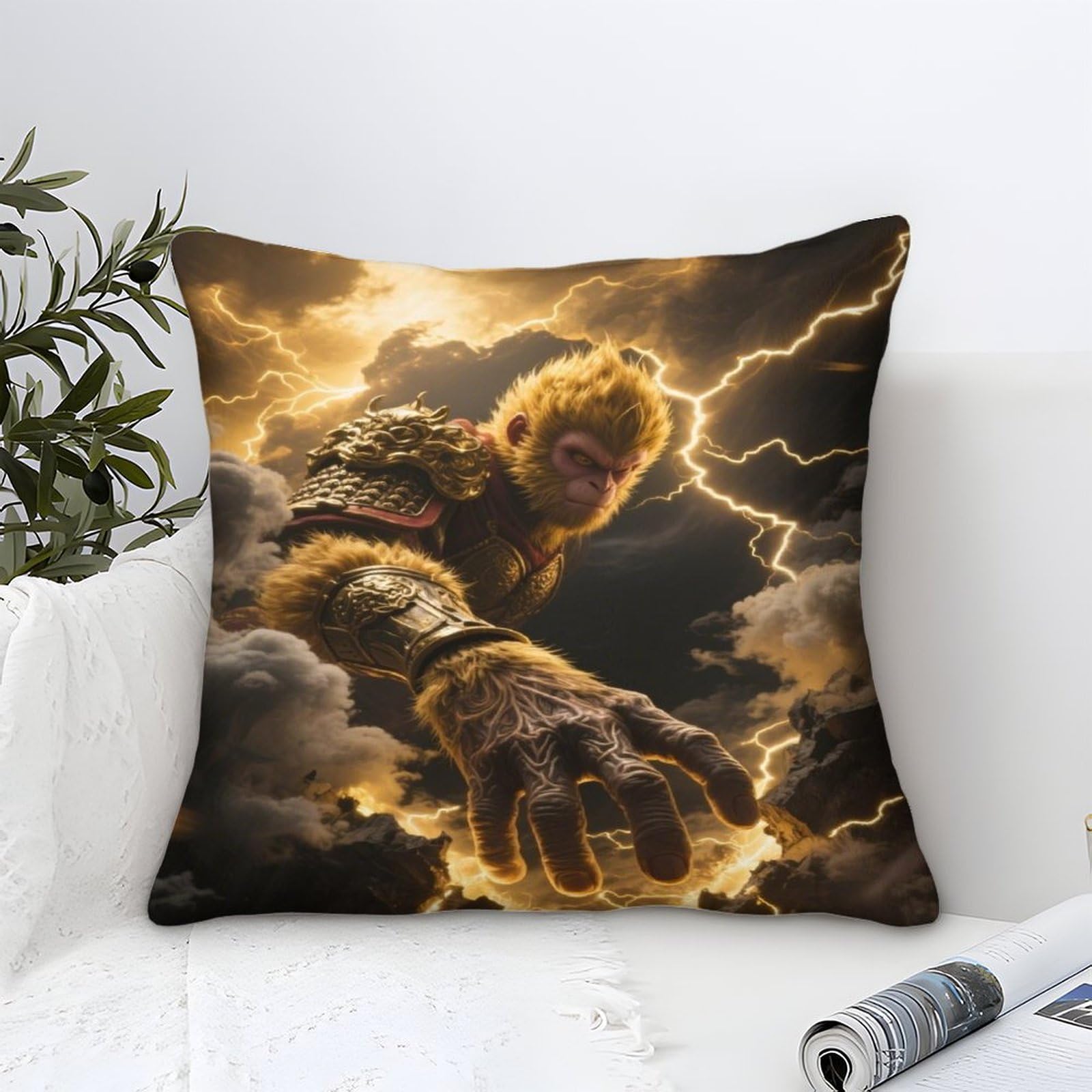 Lililaobiao Sunwukong-4 Sunwukong Cushion Covers 45X45cm, The Monkey King Throw Pillow Covers Microfiber Square Accent Pillow For Living Room Bedroom Sofa Couch Bed Decorative Pillowcases