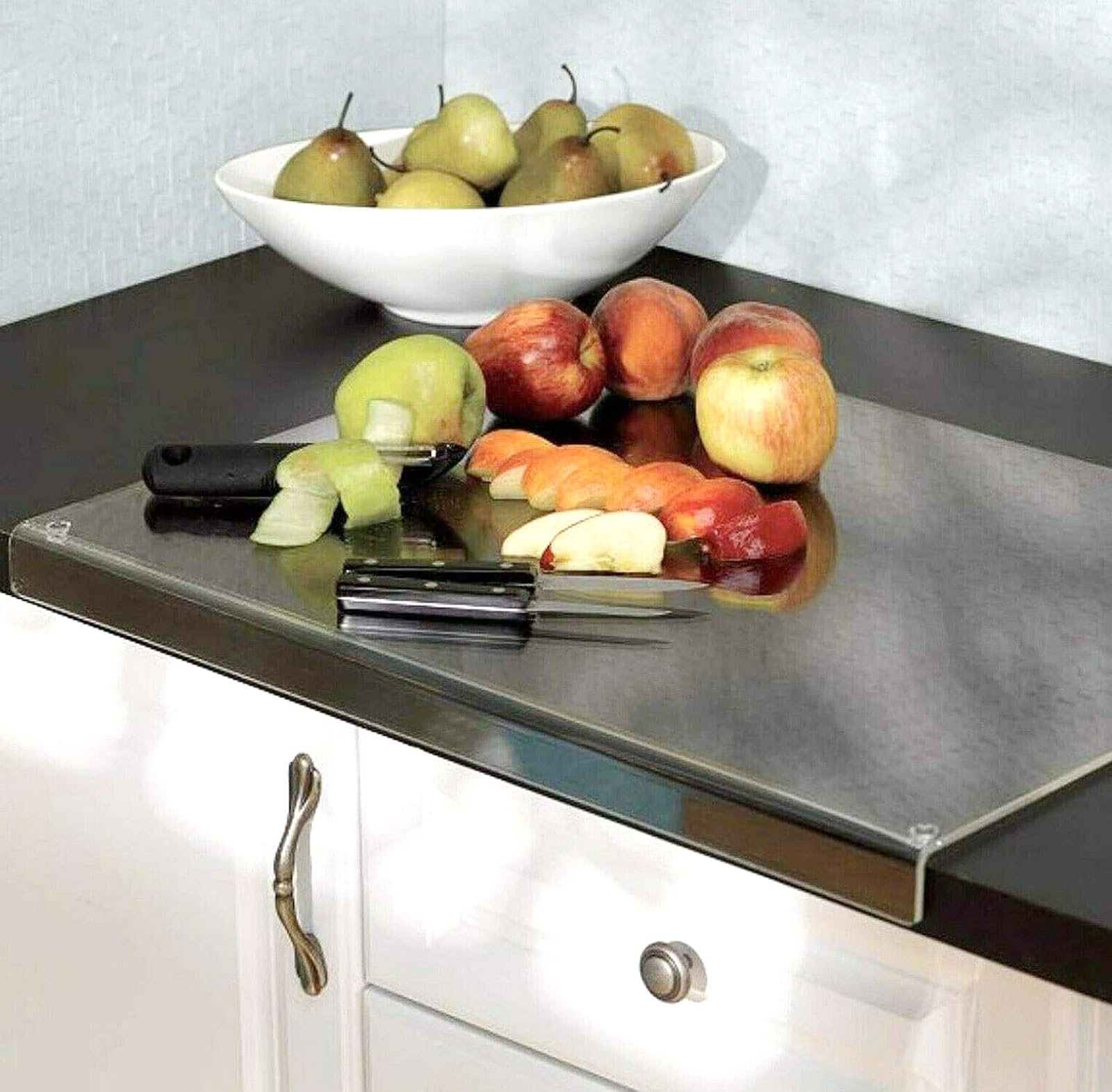 ZFIPA 2 pc Acrylic Cutting Boards with Counter Lip for Kitchen Counter Clear Non-Slip Chopping Board with Lip Edge for Fruit Vegetables Countertop Protector for Chopping Cutting Food (EXlarge 15x19)