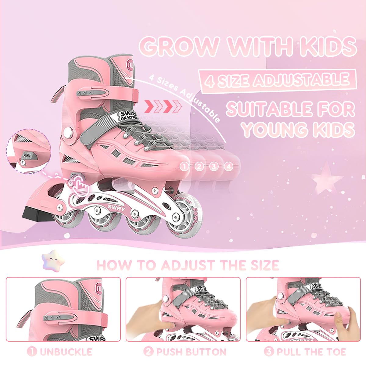 Roller Femme Roller Enfant Fille,Coque entièrement protectrice,Taille réglable en Ligne de Rollers en Ligne à Roues Lumineuses,Roller Enfant Garcon