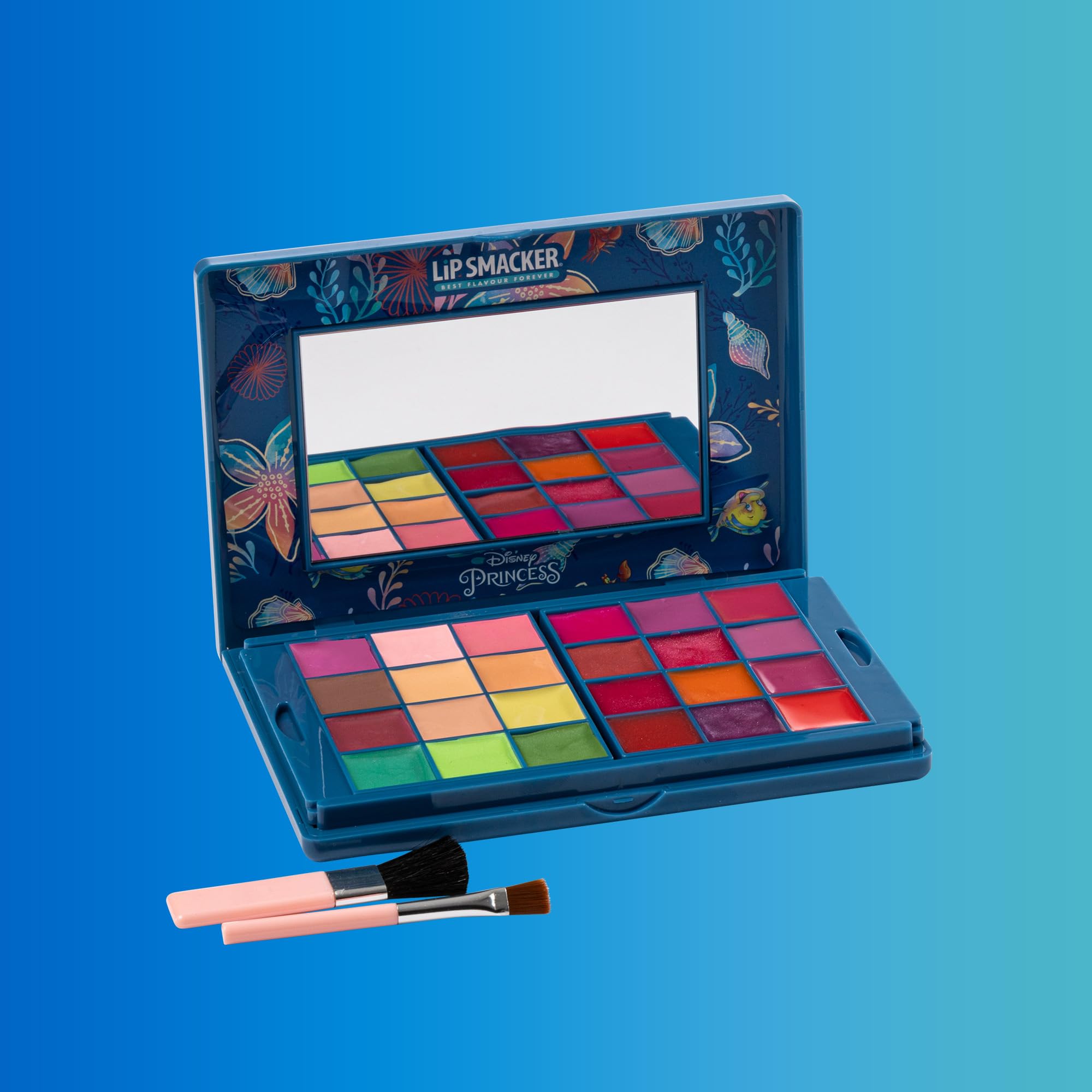 Lip Smacker Princess Ariel Travel-Ready Beauty Case, Valigetta Trucchi Bambina con Palette di Ombretti Luminosi, Rossetti e Smalto Unghie, Accessori Inclusi, per un Look da Principessa Disney