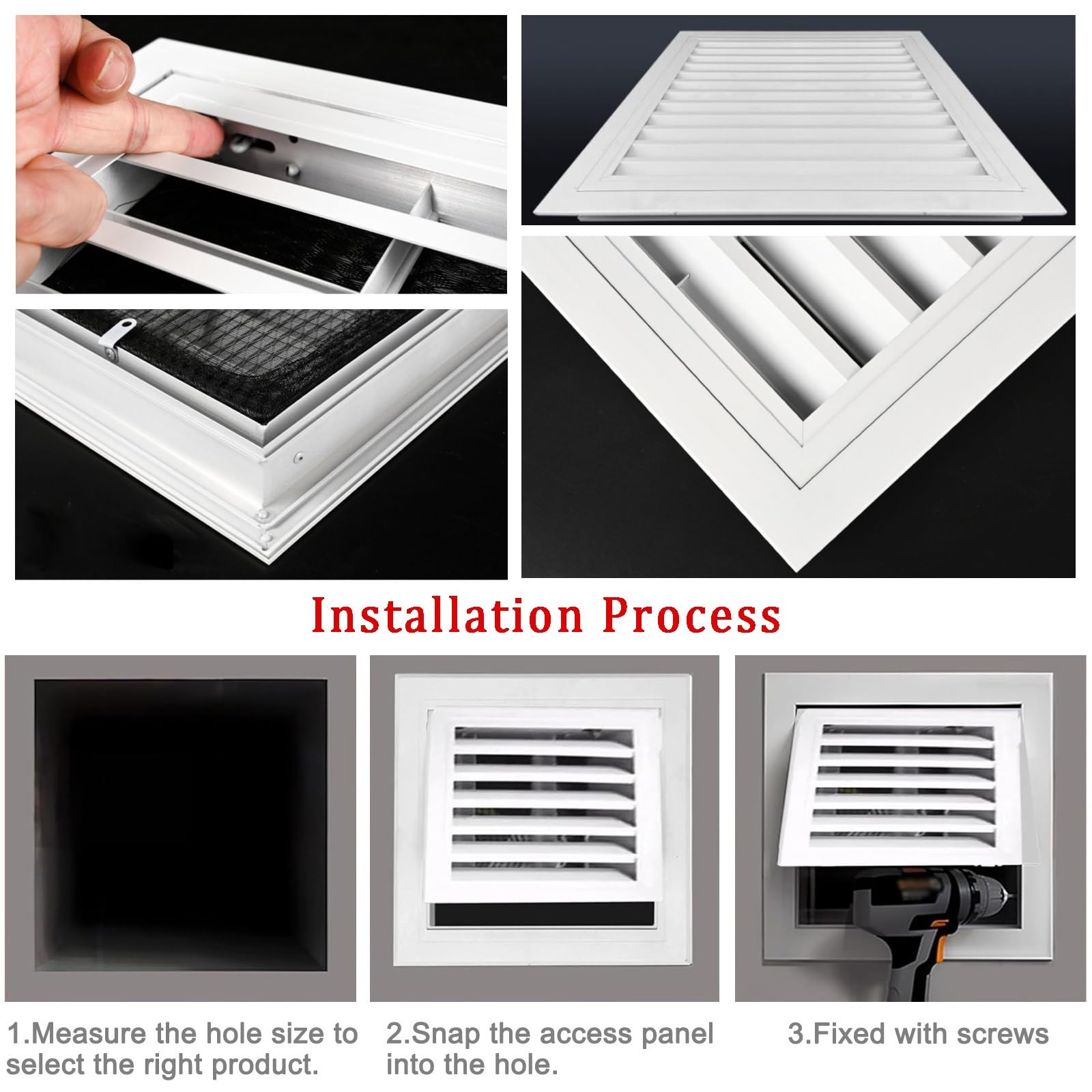 Pannello di Accesso in Alluminio con Copertura per sfiato, griglia Antipolvere per Prese d'Aria di Ritorno a Parete e soffitto, Filtro a Rete, sportello di ispezione in Metallo Resistente PE