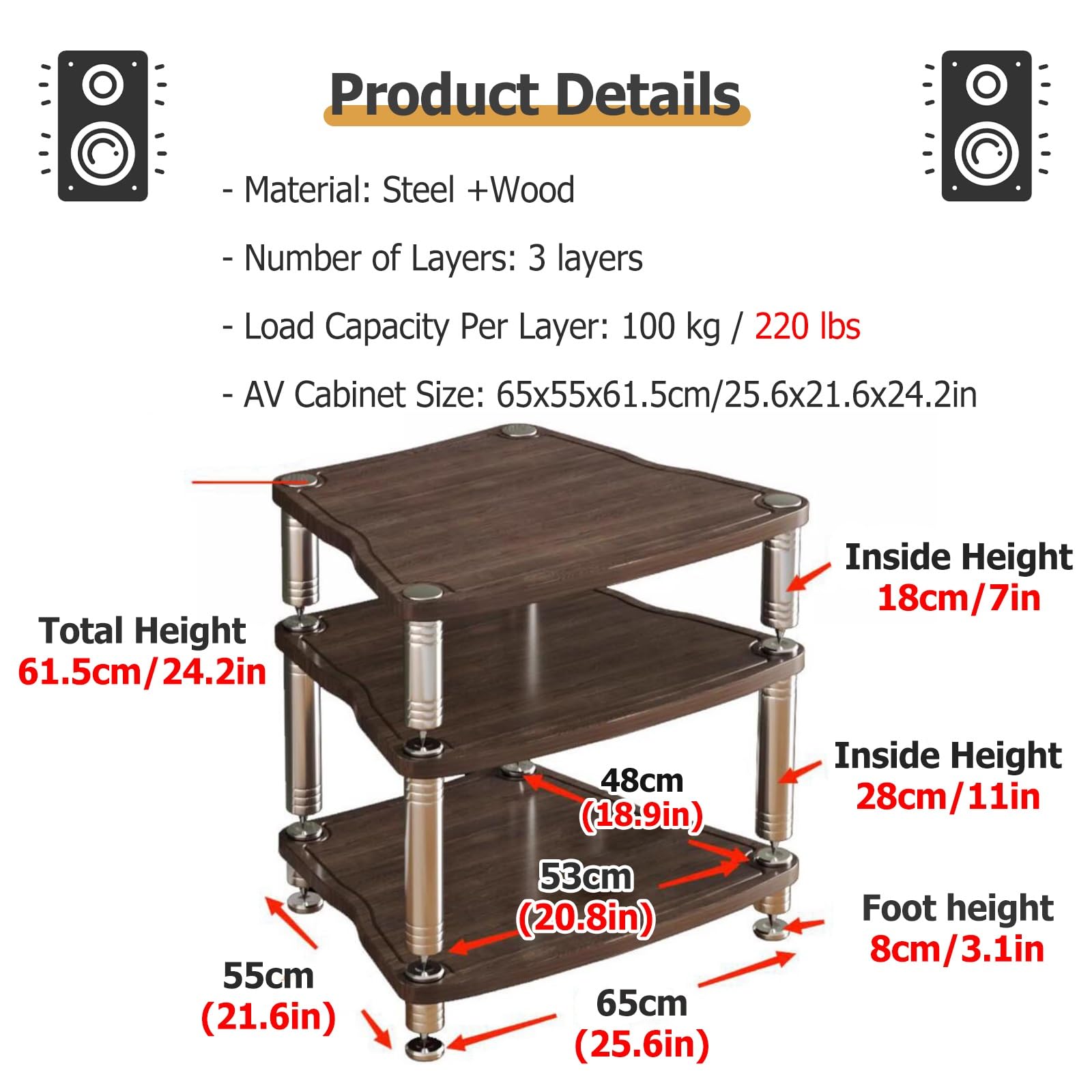 Soporte para componentes de Audio de Alta Resistencia, Soporte para Medios de Audio y Video, Soporte para Reproductor de Discos estéreo de 1, 2, 3 y 4 Capas, Soporte para componentes estéreo