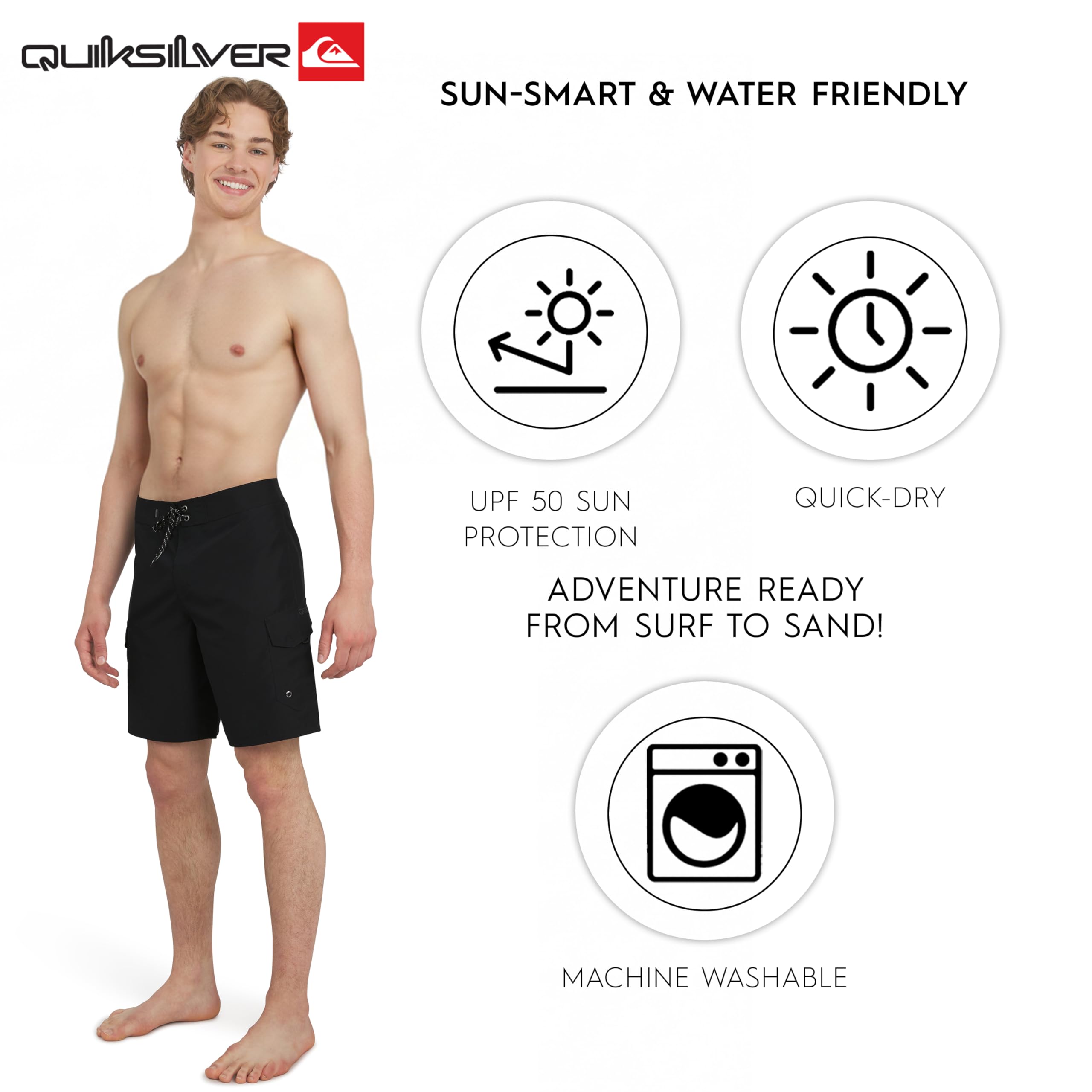 Quiksilver Swimwear Regular Fit Fixed Waist UPF 50 Quick Dry 22 inch Board Shorts Costume a Boxer, Nero, 32 Uomo