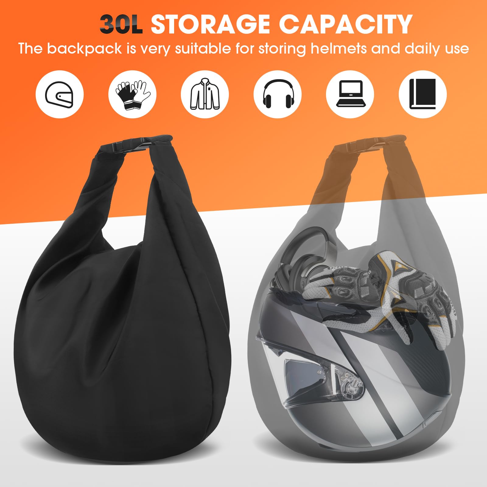 Motorrad Helmtasche mit Kombinationsschloss, 30L Große Wasserdicht Fahrradhelm Helmbeutel für Motorradhelm Skihelme Fahrradhelme Reithelme Basketball Fitness, Abschließbar Helmsack - 4
