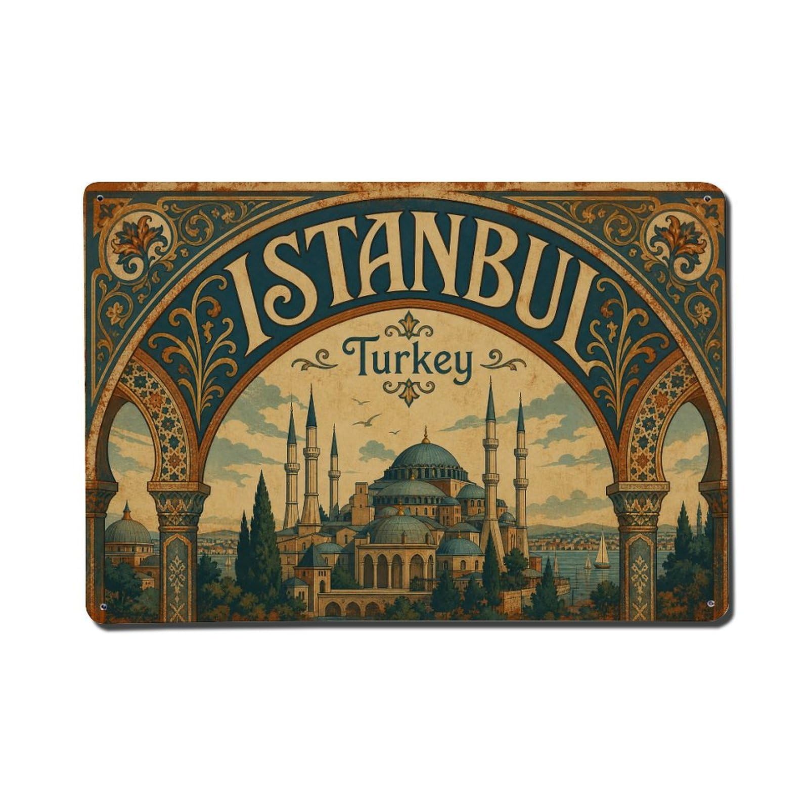 Gead 8X12inch Style Vintage Travel Istanbul Turkey Arches Metal Tin Sign