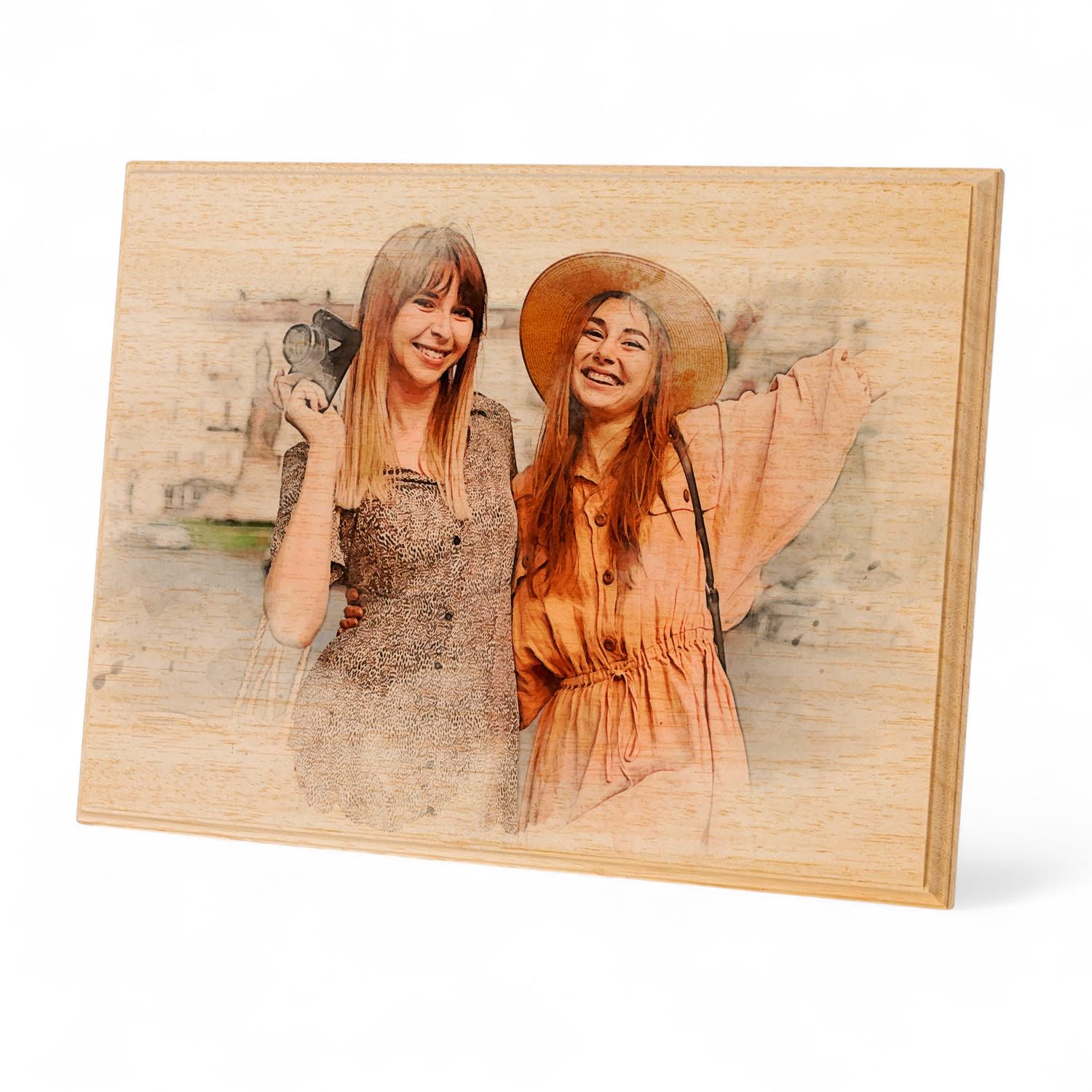 udelf Custom Photo on Wood, Engraved Photo on Wood with Watercolor Style, Custom Wall Art, Personalized Portrait from Photo as Long Distance Gift.