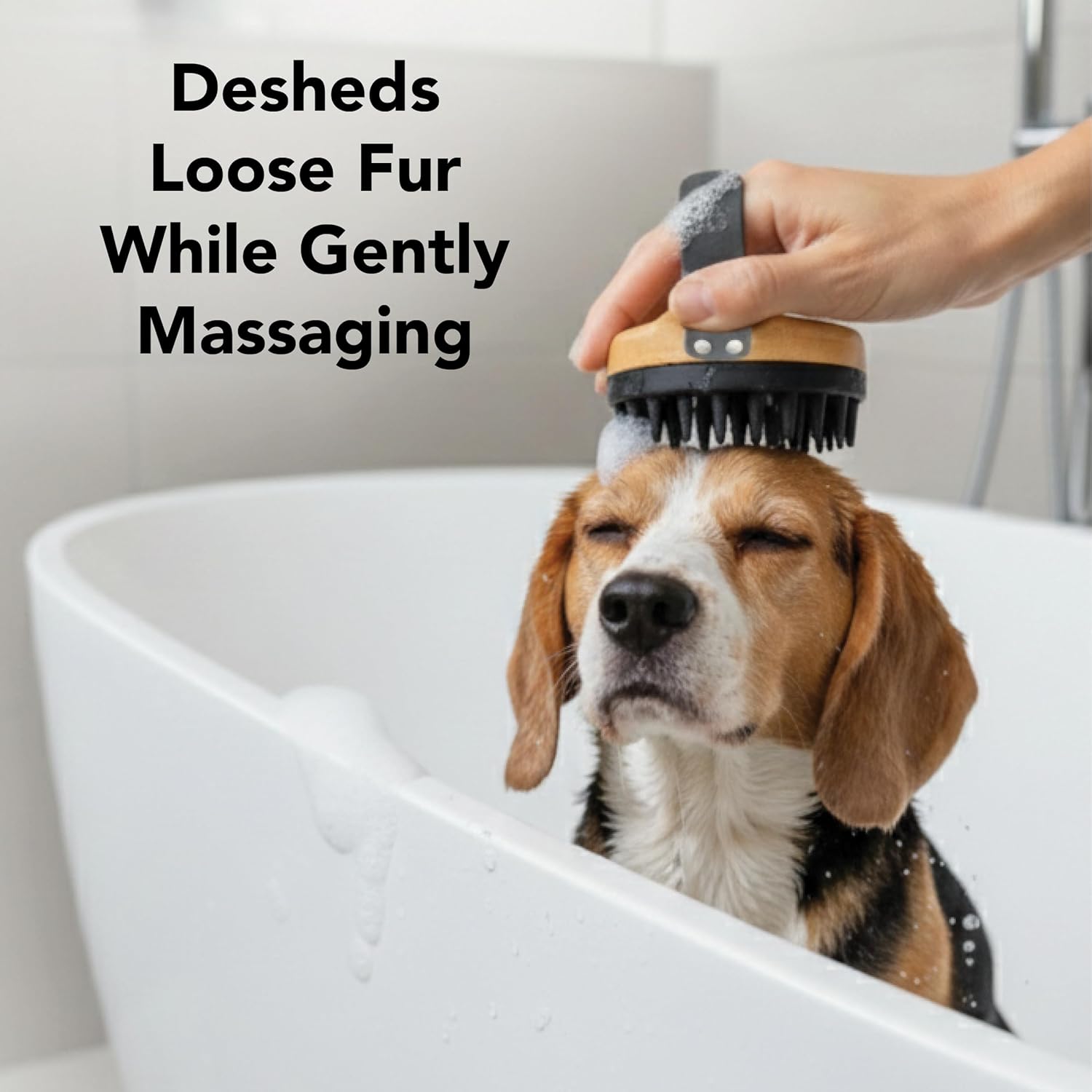 Pride and Groom Bath Brush – Dog Brush with Silicone Teeth & Bamboo Base to Release Debris & Undercoat, Stimulate Natural Skin Oils, Detangle, & Massage in and out of Tub for Healthy Coat