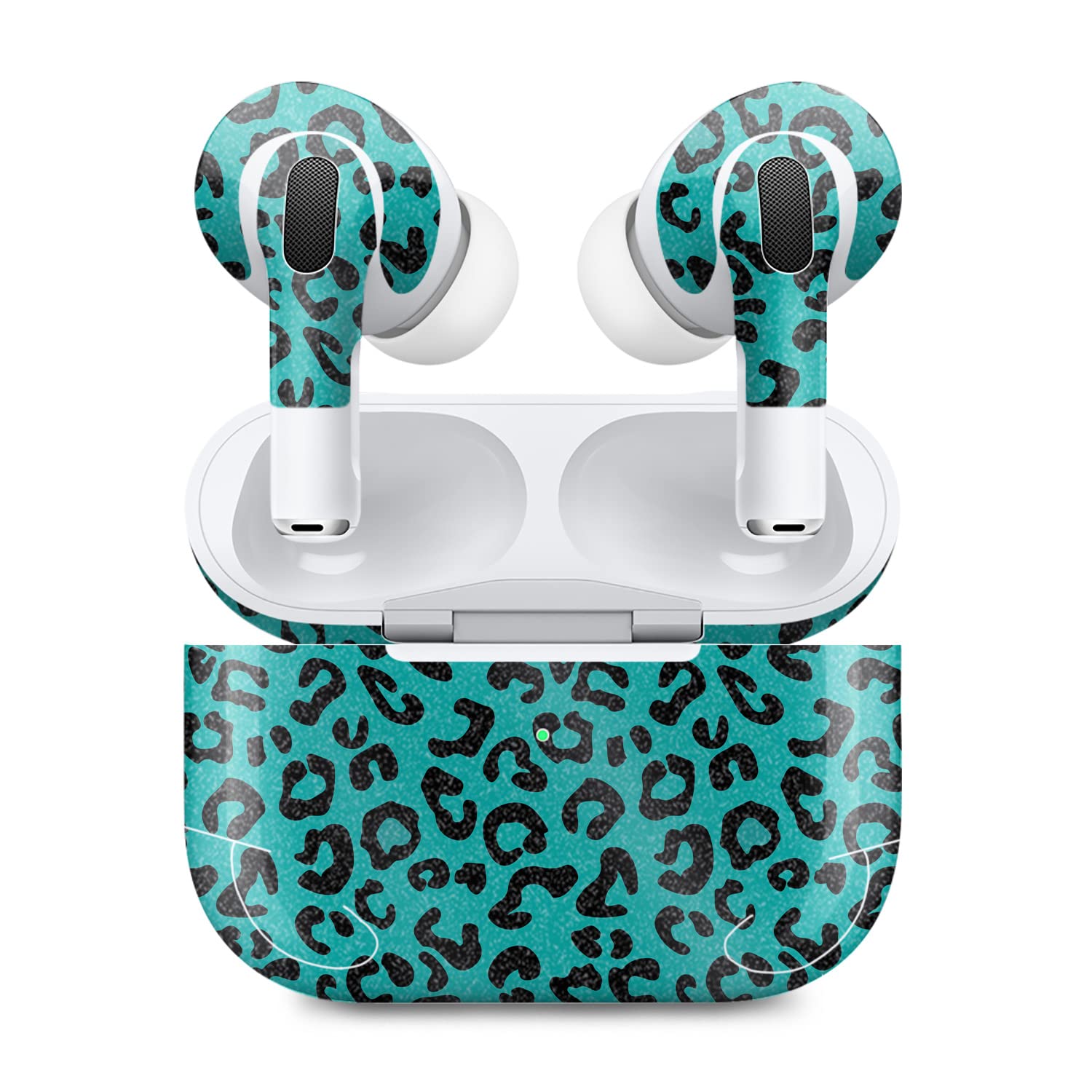 MightySkins Glossy Glitter (2 Pack) Skins Compatible with Apple AirPods Pro 2 - Teal Leopard | Protective, Durable High-Gloss Glitter Finish | Easy to Apply and Change Styles | Made in The USA