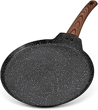 LENAK Induction Base Non Stick Crepe Pan, 28cm Dosa Pan Auluminium Pancake Flat Skillet Tawa Tava Griddle with Stay-Cool Handle, Induction Gass Electric Compatible, PFOA Free