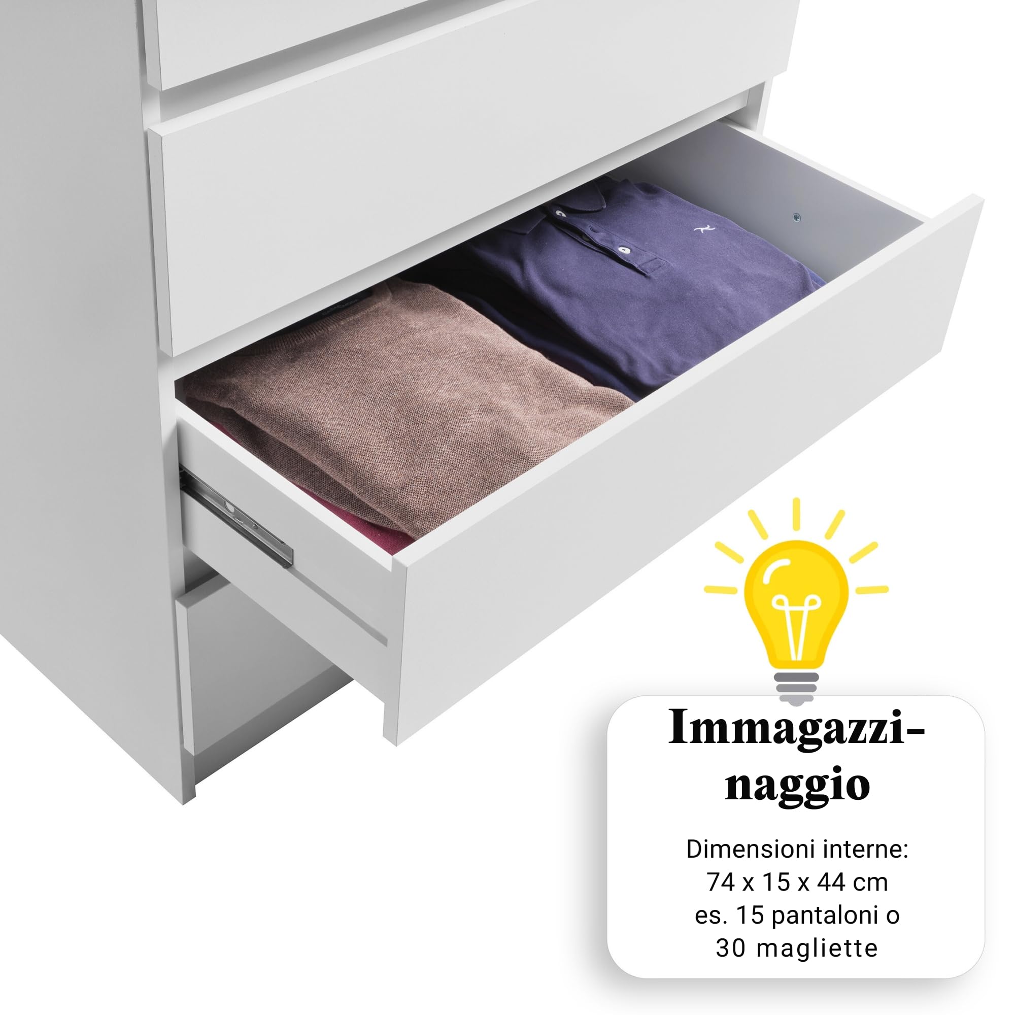 Home Collective Cassettiera larga 80cm con 4 cassetti cassettiera mobile stretto in legno credenza alta camera da letto soggiorno corridoio ufficio organizzatore 80x100 cm (LxA) bianco