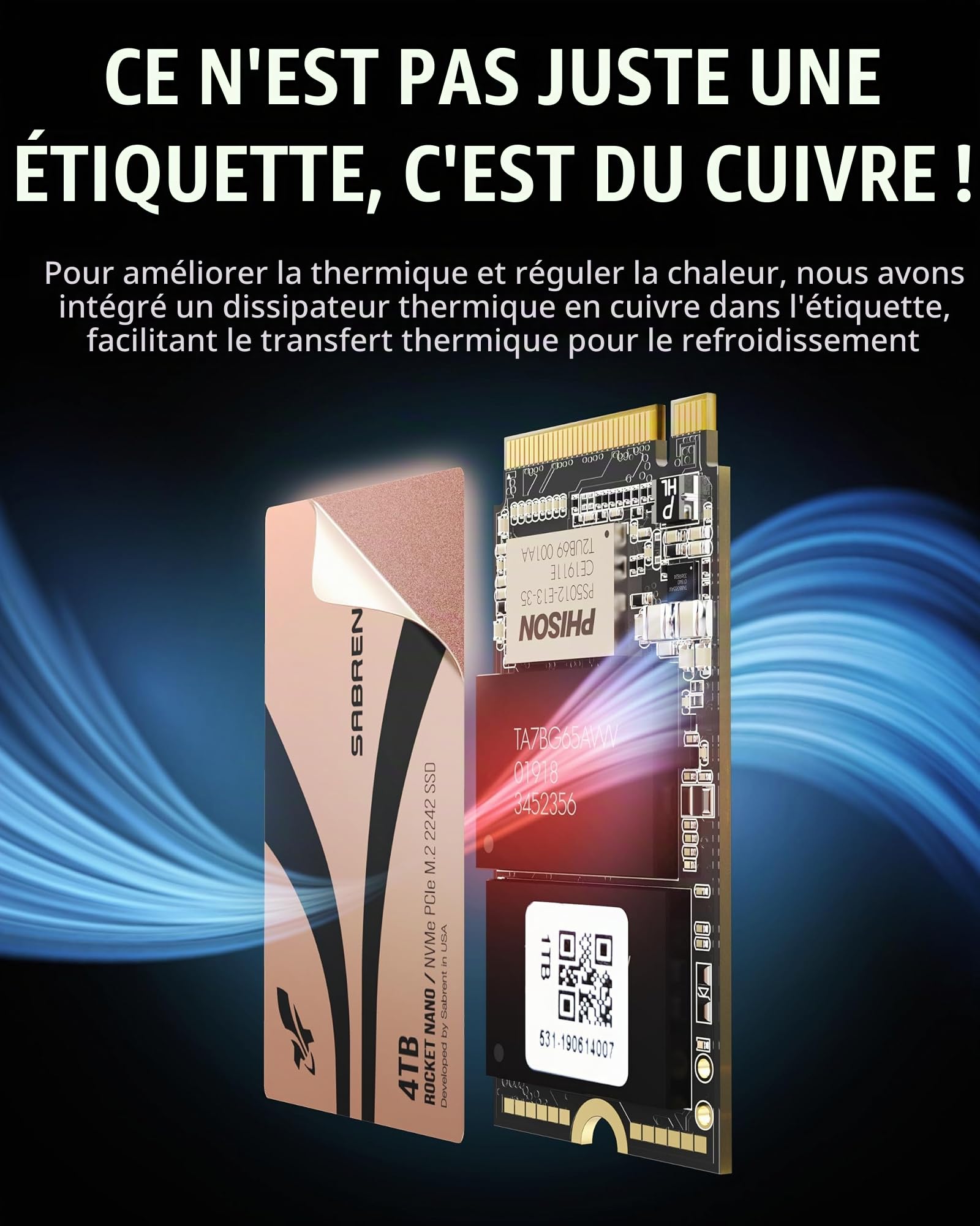 SABRENT Rocket 2242 4 to NVMe SSD, PCIe 4.0 x4 M.2 2242 Disque SSD Interne, TLC NAND, jusqu'à 7 300 Mo/s en Lecture et 6 400 Mo/s en écriture, SSD Compact pour Ordinateurs Portables, Mini PC et