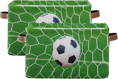 AUUXVA Cesta de almacenamiento deportiva de fútbol y fútbol, caja de almacenamiento de lona duradera plegable para juguetes, cesta organizadora con