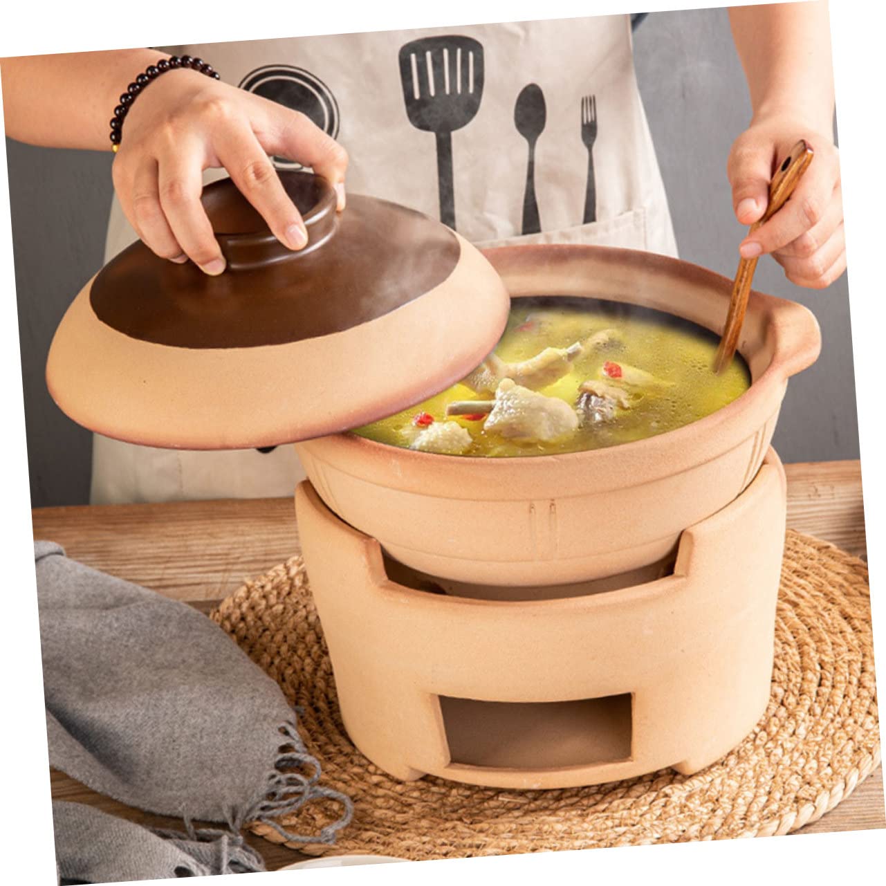 DOITOOL Olla de Estofado de Cerámica 750 Ml Resistente al Calor para Sopa de Pollo Cocina Casera Conservación Uniforme de Calor