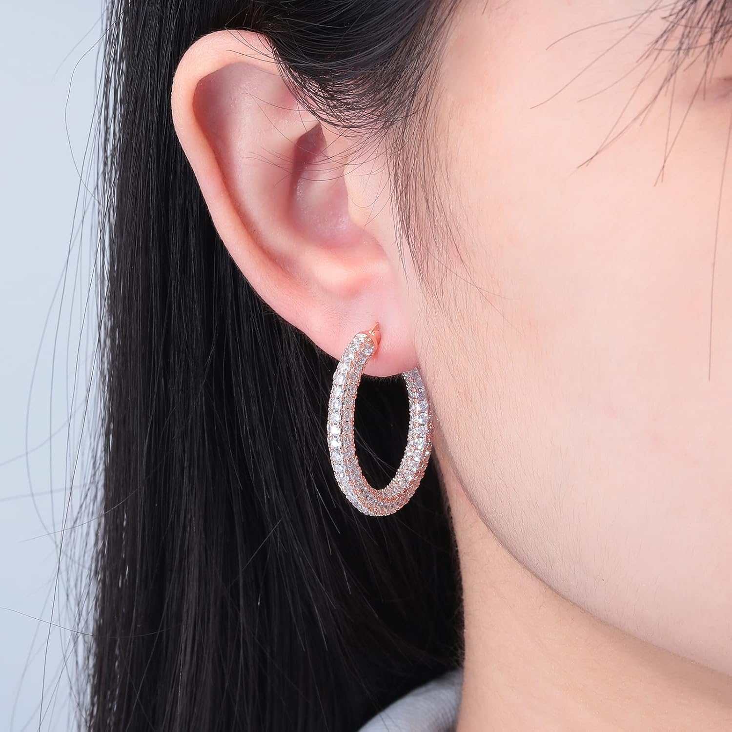 CiNily Hoop Earrings for Women Hypoallergenic, 14K Gold Plated 925 Sterling Silver Lightweight Mult-colors Crystal CZ Chunky Open Hoops Earrings Jewelry Gifts for Sensitive Ears 28mm/1.2" - Image 2