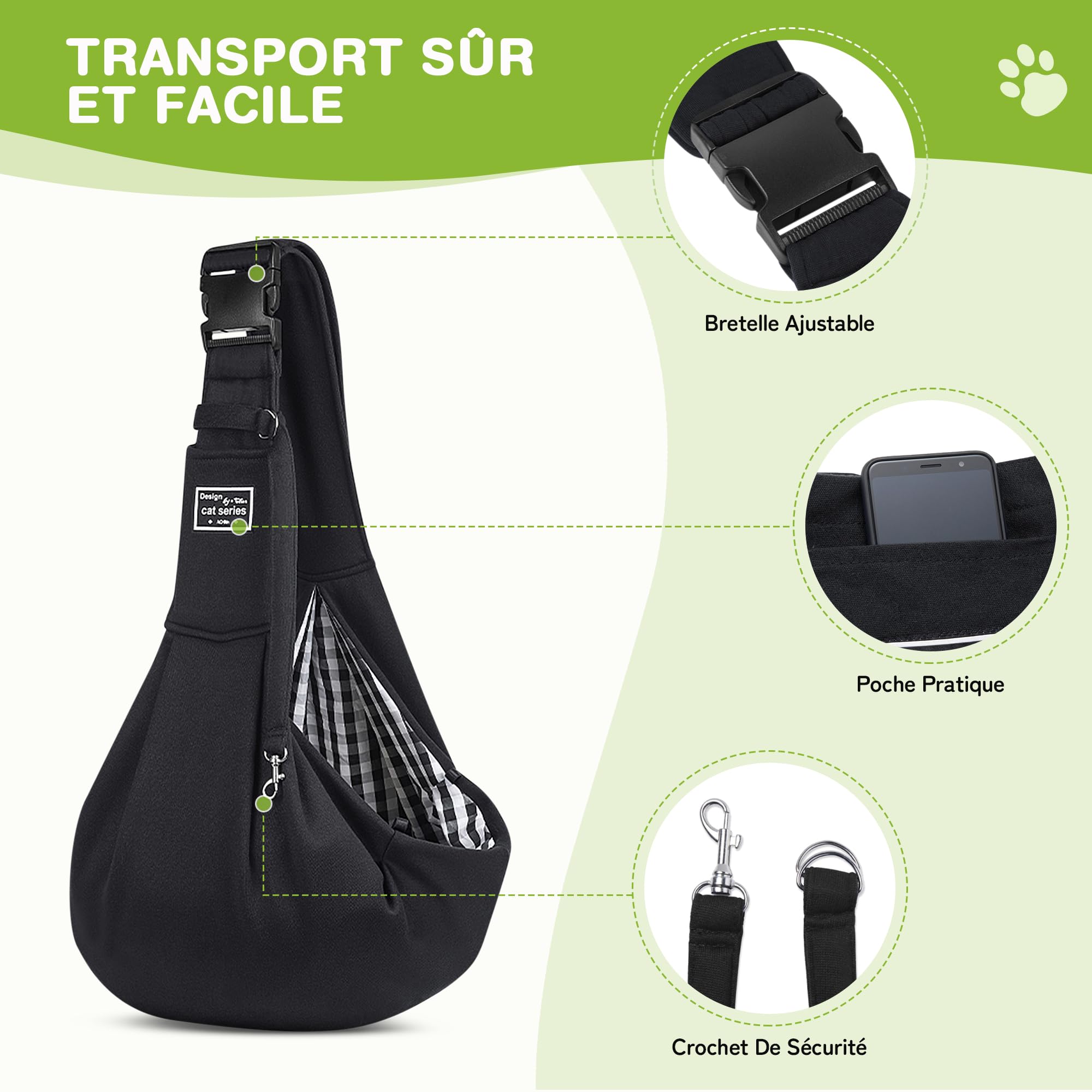ALLSOPETS Sac de Transport pour Chien et Chat Réglable Sac à Bandoulière Mains Libres pour Petit Animal de Compagnie Sacs pour Animaux de Compagnie pour Chat Petit Chien (Noir Charbon)