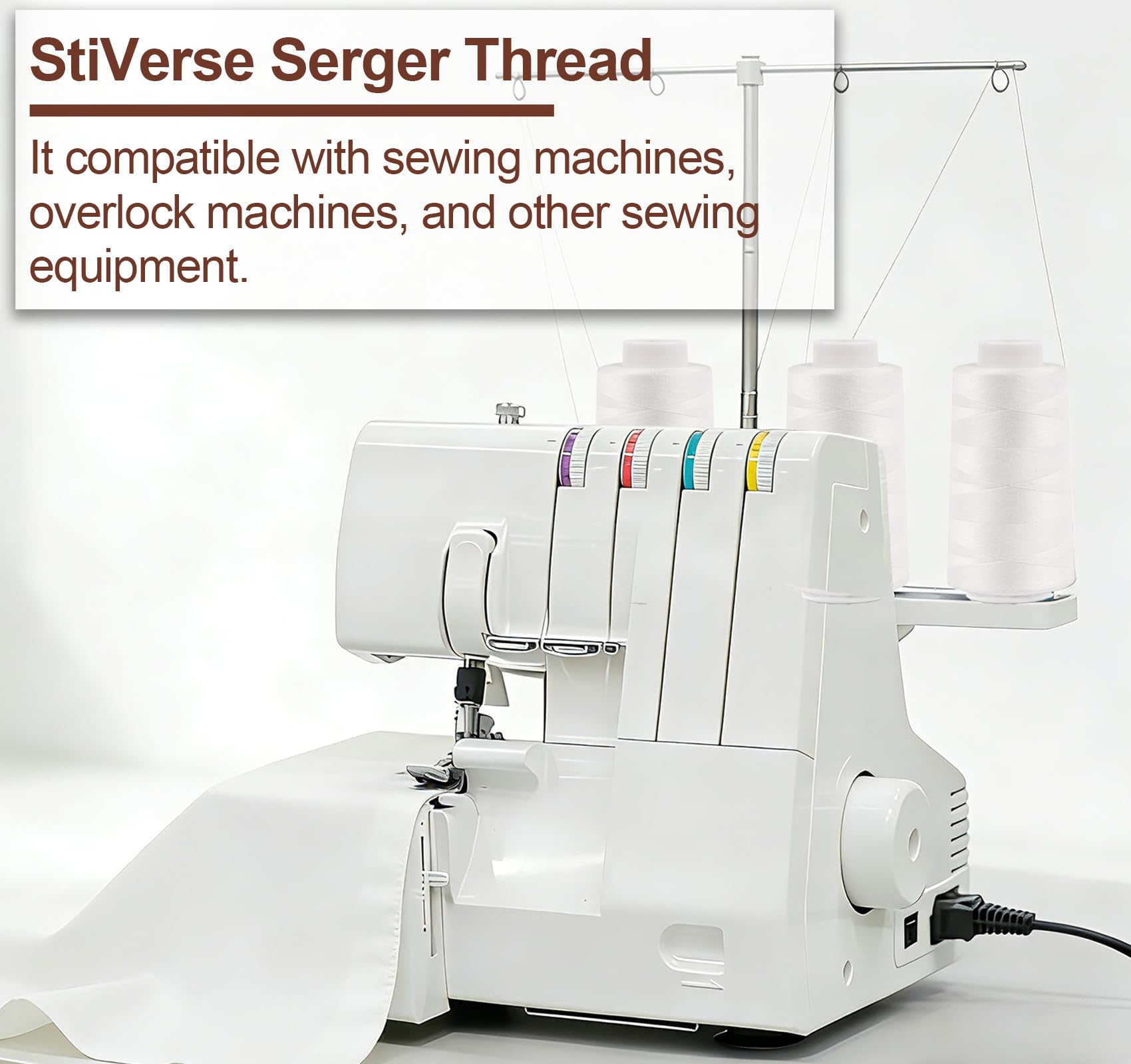 Serger Thread - Hilo de 4 conos de 3000 yardas cada carrete, hilo multiusos para costura, hilo de poliéster 40S/2 para Serger&Overlock, acolchado, piezas, máquina de coser, color blanco