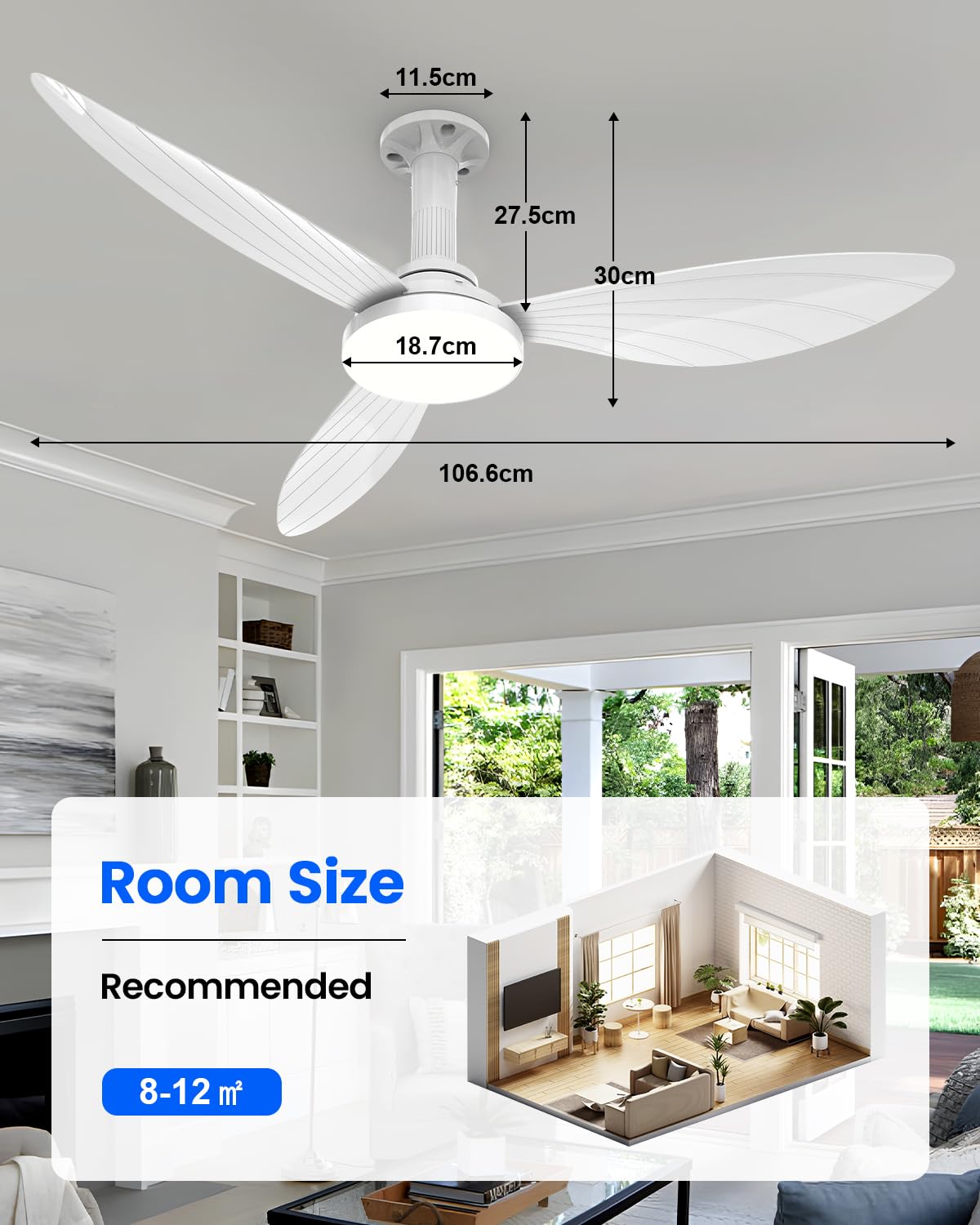 Hisummer Ventilateur Plafond avec Lumiere 106cm E27 Silencieux Réversible Télécommande