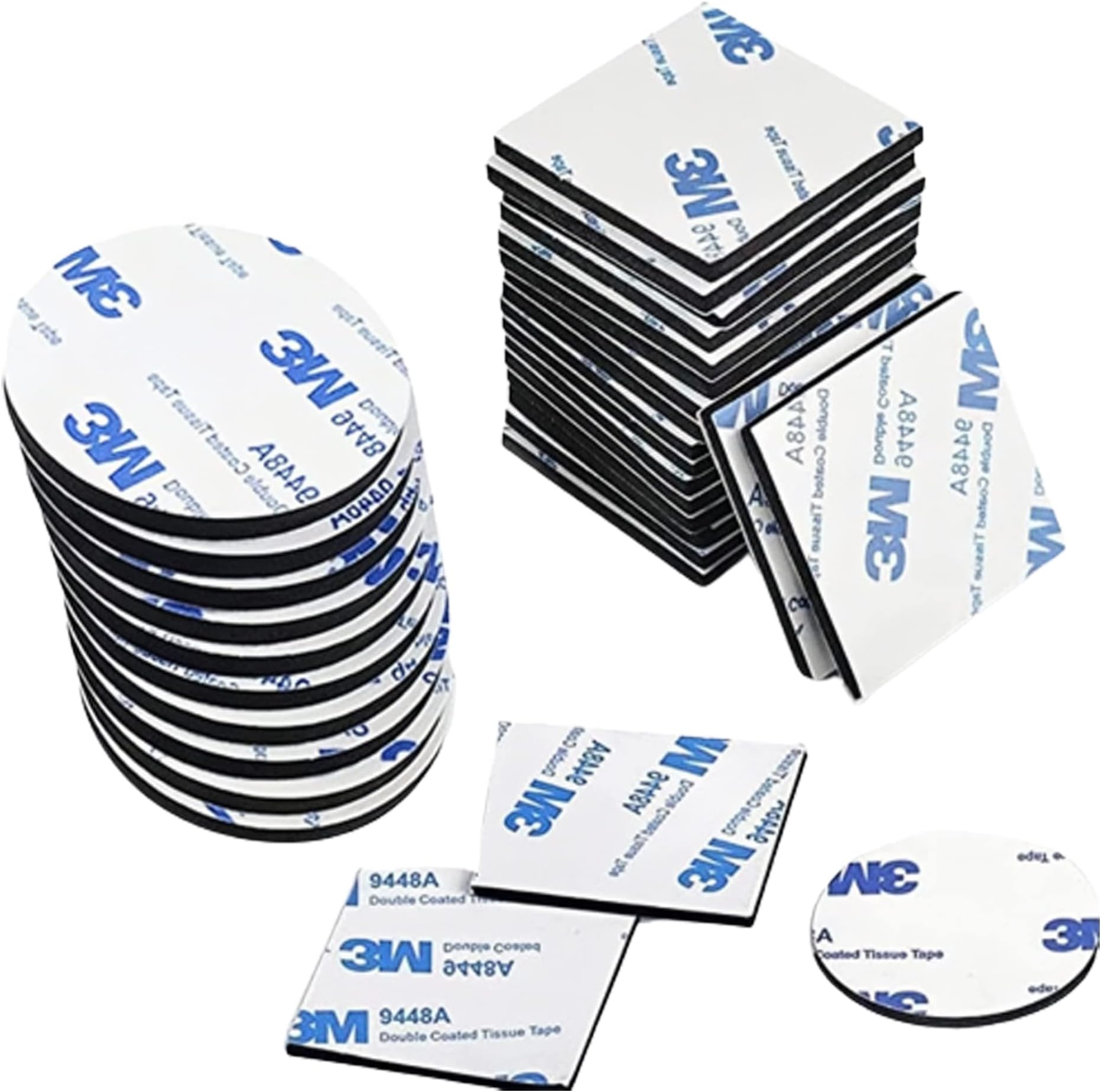 Fi18Double Sided Sticky Pads 50 Pcs Heavy Duty Strong Mounting Adhesive Foam Pad,Extra Strong Double Sided Carpet Tape Double Sided Tape,Squares and Round