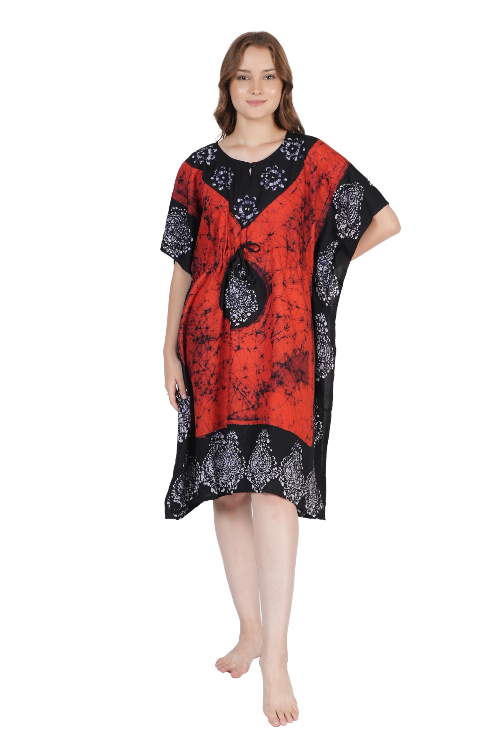 Women's Cotton Floral Kaftan Knee Length Maxi Nightgown Nighty Nightdress Nightwear - Cotton-Batik Print-picture-11