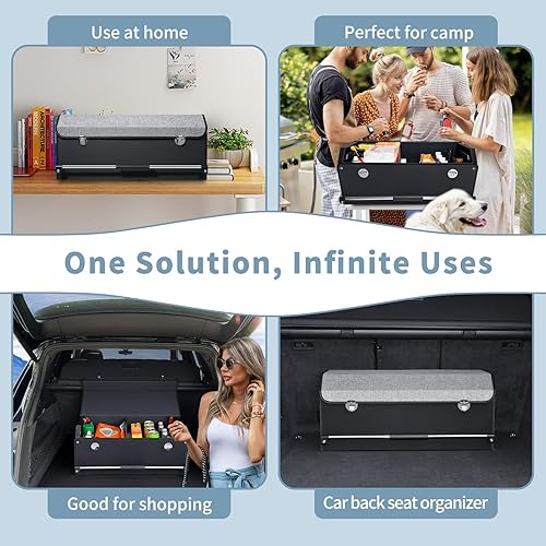 Miniatura 5 de XCF Organizador de maletero de SUV, organizador plegable para maletero de automóvil con tapa y asa resistente, caja de almacenamiento de cuero para