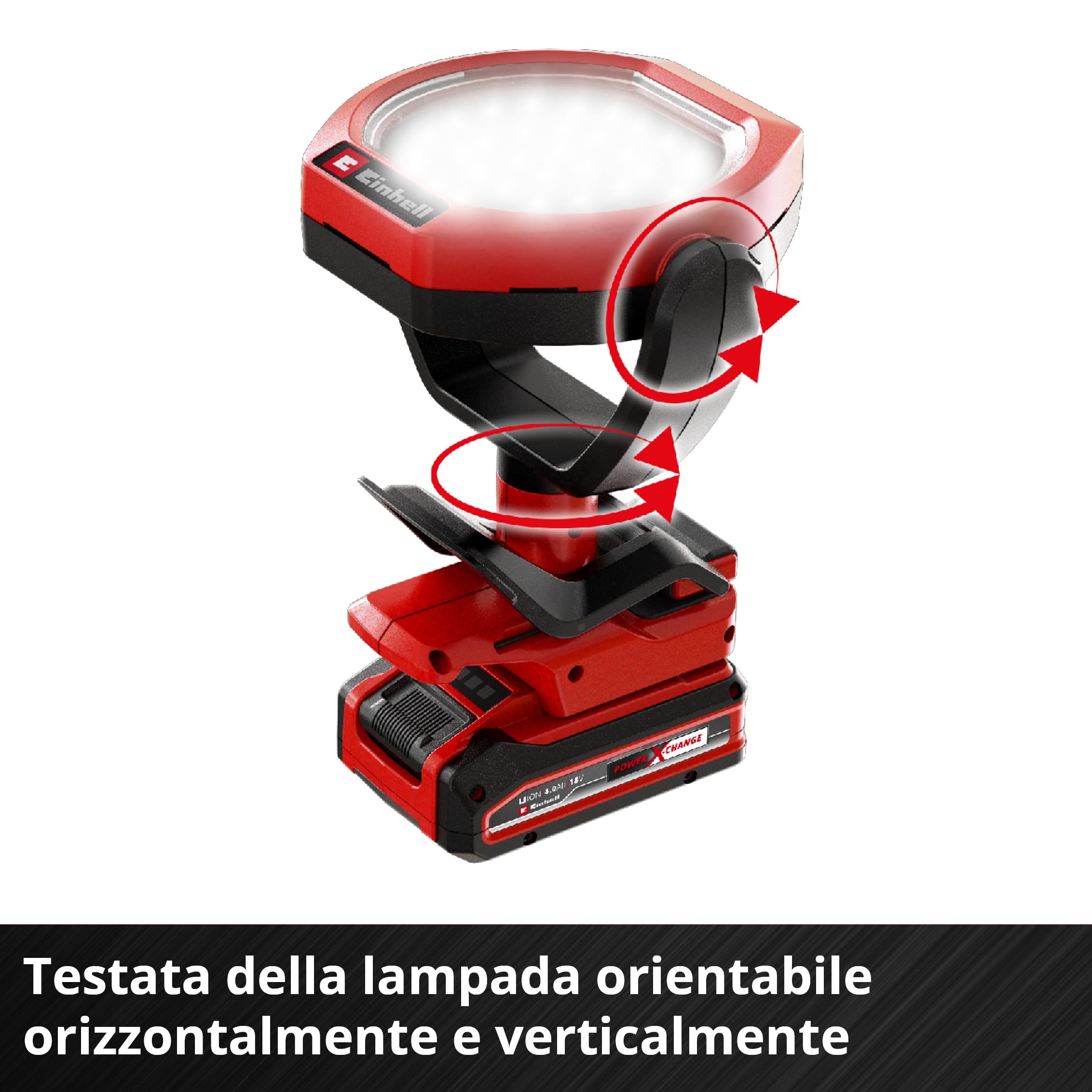 Einhell Outdoor Lampada a batteria GC-OL 18/1500 Li-Solo Power X-Change (18 V, 1500 lm, 7000 K, portata 4 m, testata orientabile, 3 stadi di illuminazione, batteria esclusa)