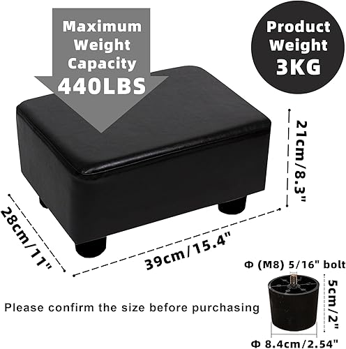 Miniatura 3 de CAROLMADE Taburete pequeño otomano de 15.4 pulgadas con patas debajo del escritorio, reposapiés para sala de estar, dormitorio y oficina, marrón